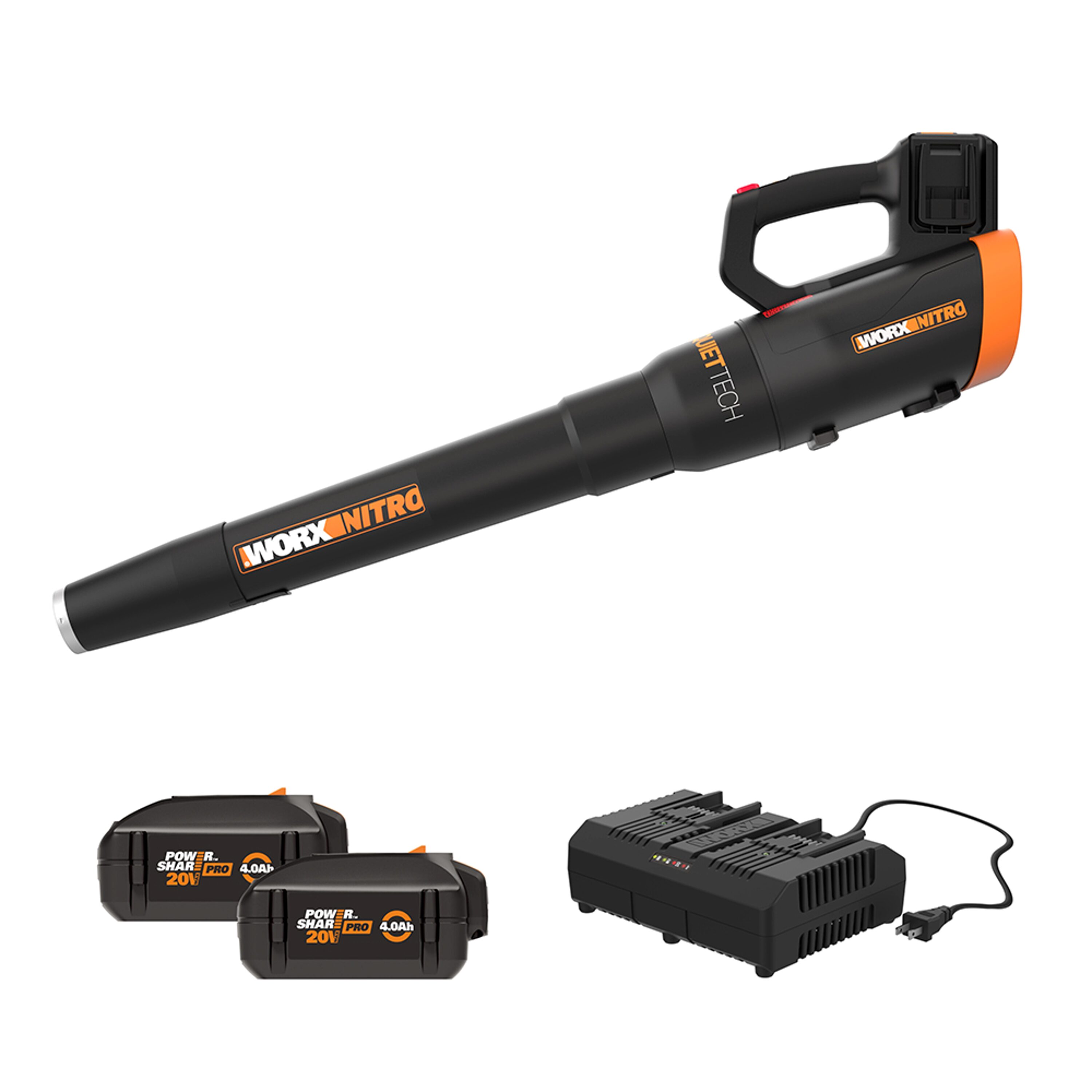 WORX NITRO POWER SHARE Quiet Tech 40-volt 530-CFM 180-MPH Battery Handheld  Leaf Blower 4 Ah (Battery and Charger Included)
