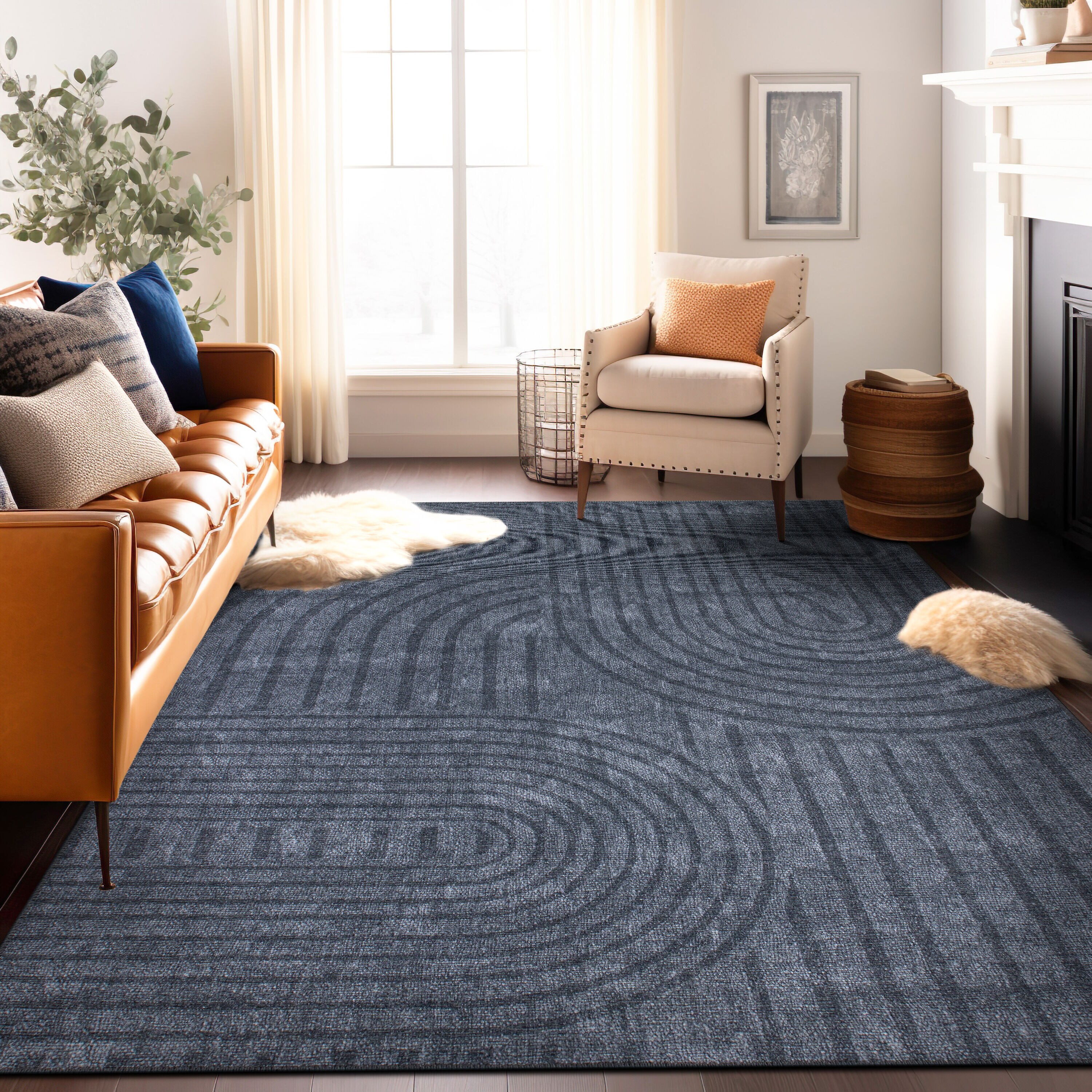 Gray Flat Woven Stain-Resistant 5' x 7' Synthetic Area Rug