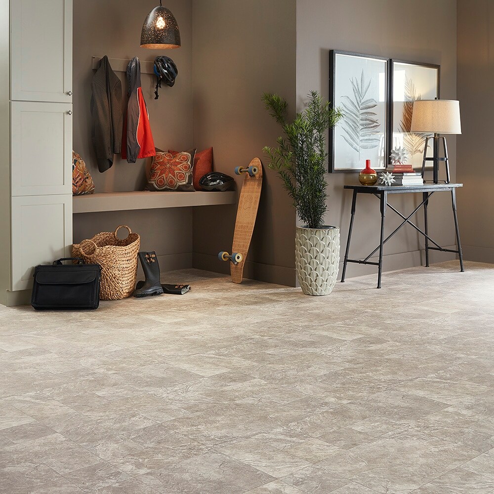 Style Selections Wexford Slate Gray Stone Look 9.84-mil x 12-ft W Waterproof Cut-to-length Vinyl Sheet Flooring