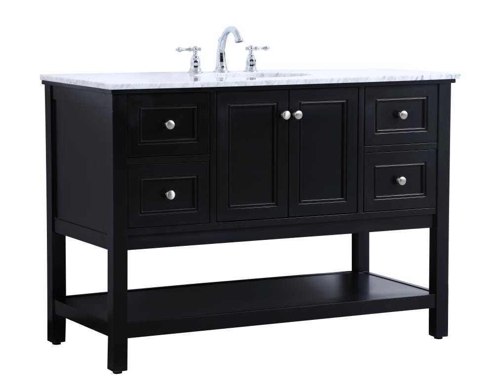 Black 48" Single Marble Top Freestanding Bathroom Vanity