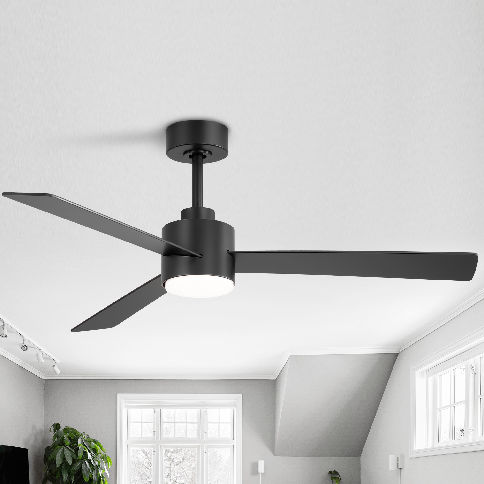 Breezary 24037-AB 52-in Color-Changing Integrated LED Deep Black with Black Blades Propeller Ceiling Fan With Light - Remote Included ( 3 -Blade )