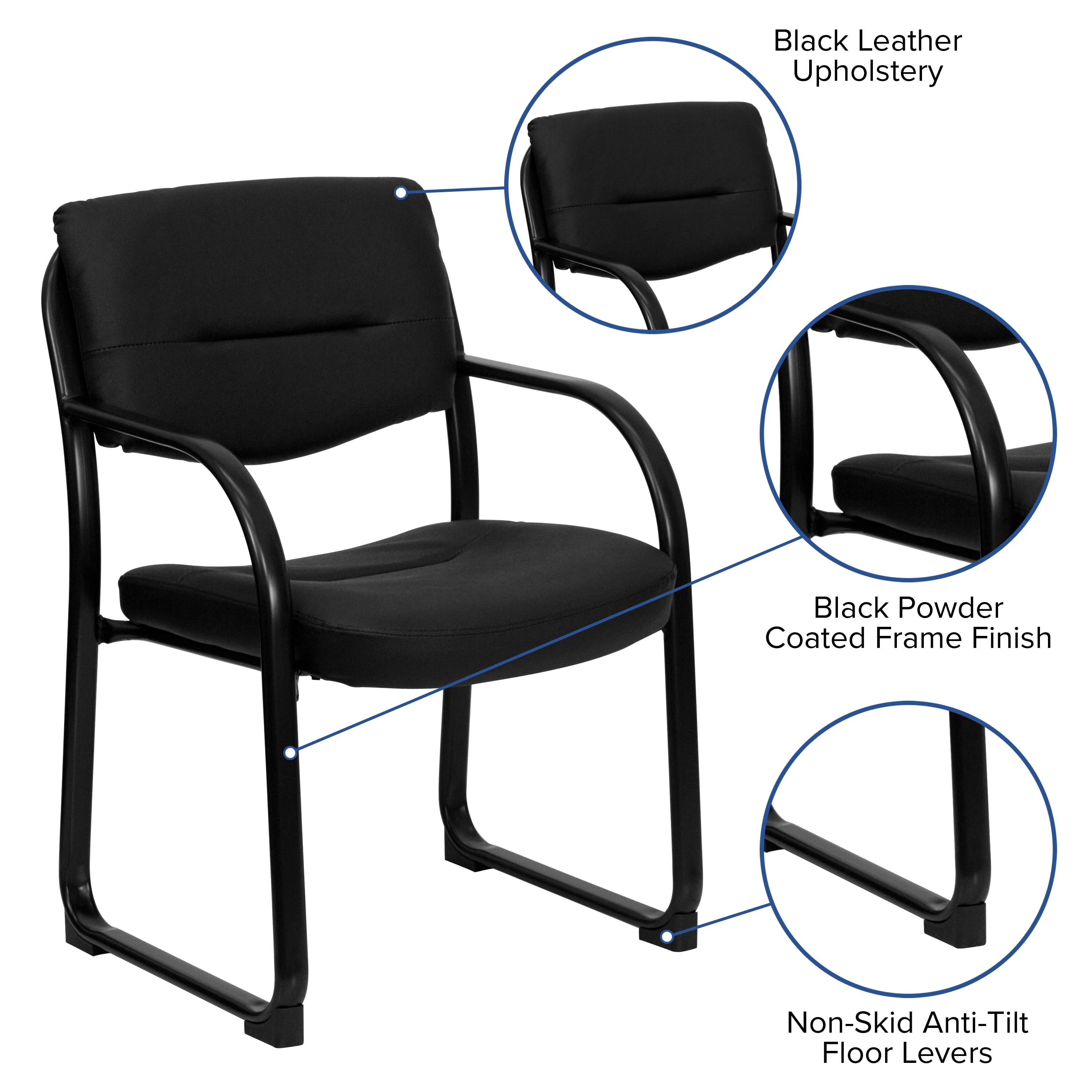 Contemporary Black LeatherSoft Executive Office Chair with Sled Base
