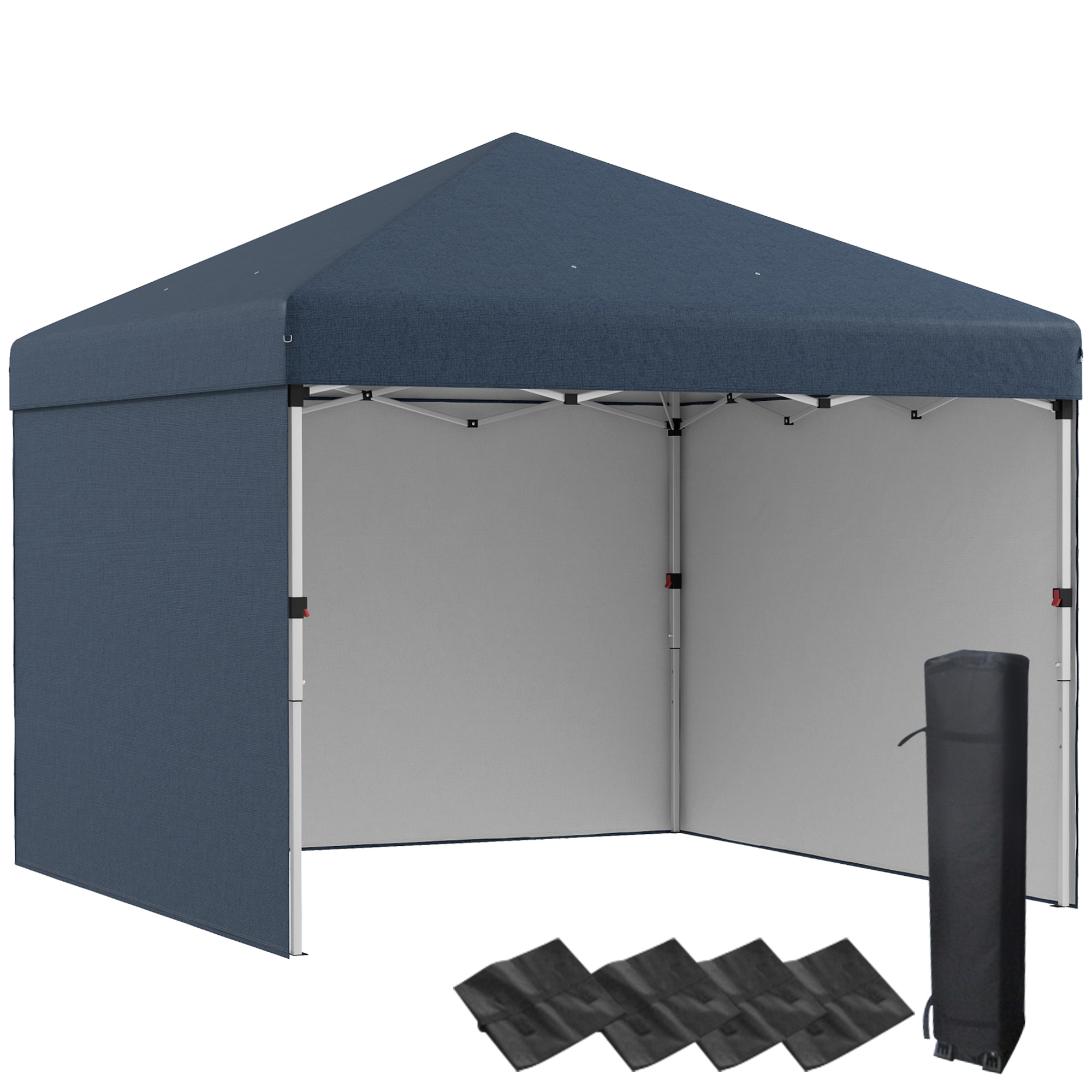 Outsunny 84C-403V01DB  10ft x 10ft Pop Up Canopy Tent with 3 Sidewalls  Leg Weight Bags and Carry Bag  Height Adjustable  Instant Party Tent Event Shelter Gazebo for Garden  Patio  Navy Blue