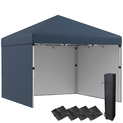 Outsunny 84C-403V01DB 10ft x 10ft Pop Up Canopy Tent with 3 Sidewalls Leg Weight Bags and Carry Bag Height Adjustable Instant Party Tent Event Shelter Gazebo for Garden Patio Navy Blue