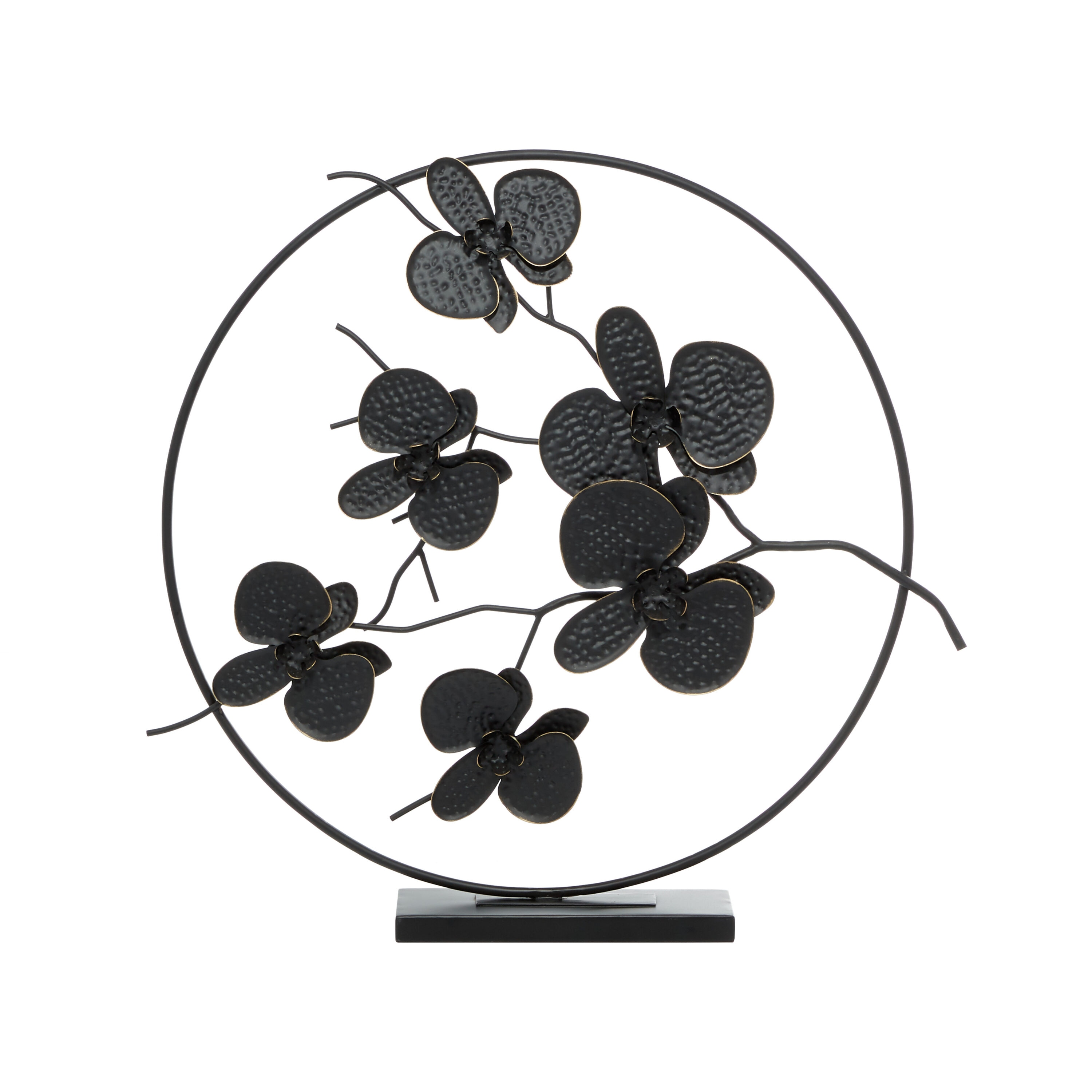 Elegant Black Metal Orchid Floral Sculpture 26"