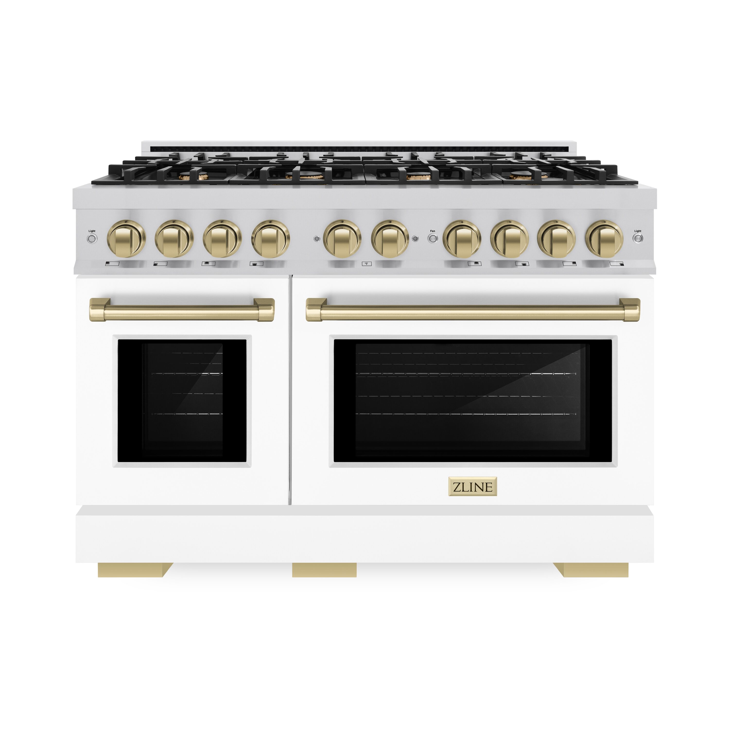 ZLINE KITCHEN & BATH HDRSZ-WM-48-CB Select 48-in Standard 4.2-cu ft / 2.5-cu ft Convection Oven Freestanding Double Oven Dual Fuel Range ( Stainless Steel, White Matte Door, Champagne Bronze Accents )