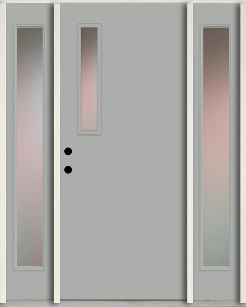 RELIABILT LO1063591 Spotlights 56-in x 80-in x 4-5/8-in Fiberglass 1/4 lite Right-hand inswing Infinity Gray Paint Painted Prehung Front Door with Sidelights Insulating core