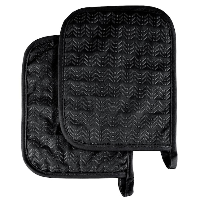 Hastings Home Pot Holder Set with Silicone Grip, Quilted and Heat Resistant (Set of 2) by (Black) 100615CQM