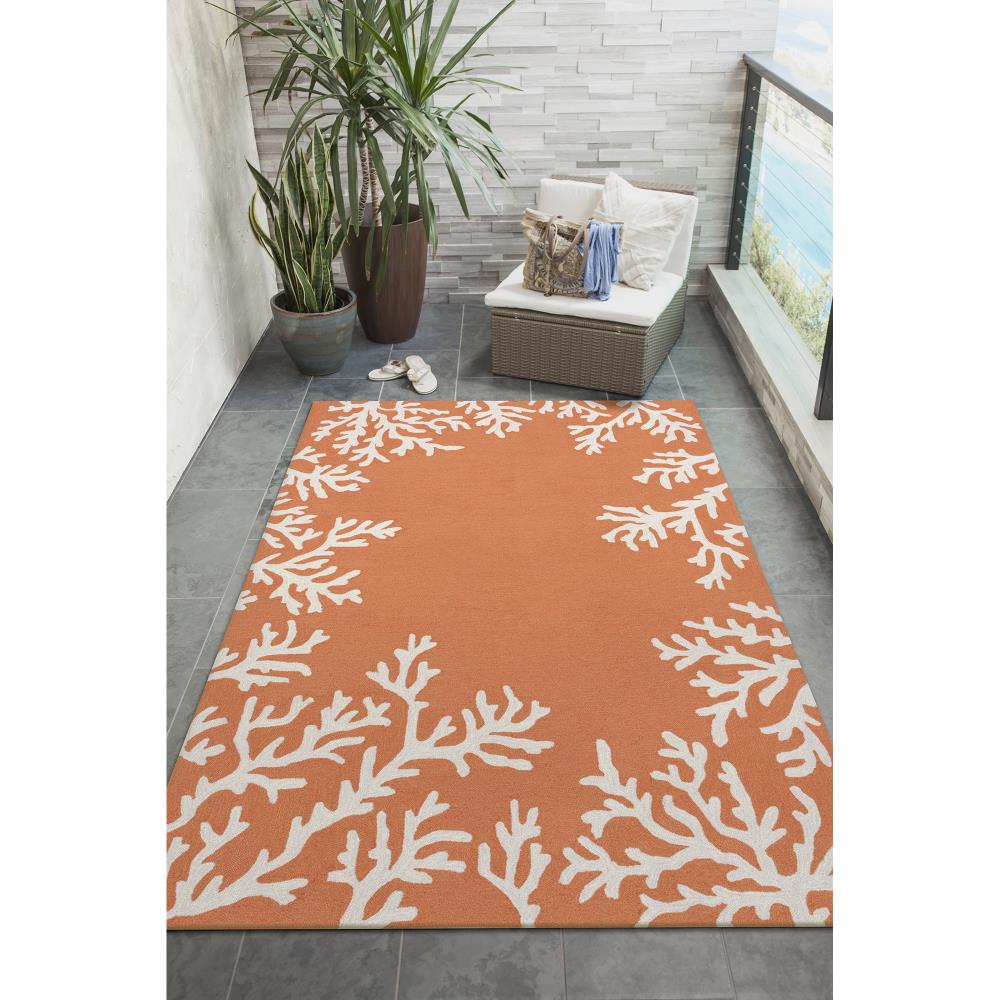 Liora Manne CAP46162017 Capri 4 x 6 (ft) Tufted Polyester Coral Rectangular Indoor/Outdoor Border Coastal Area rug