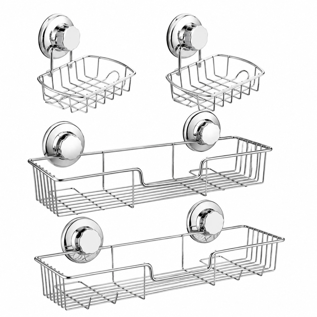 Paradigms Interiors 4 Pack Rustproof Stainless Steel Suction Cup Wall Mounted Bathroom Kitchen Storage Organizer #514068539391