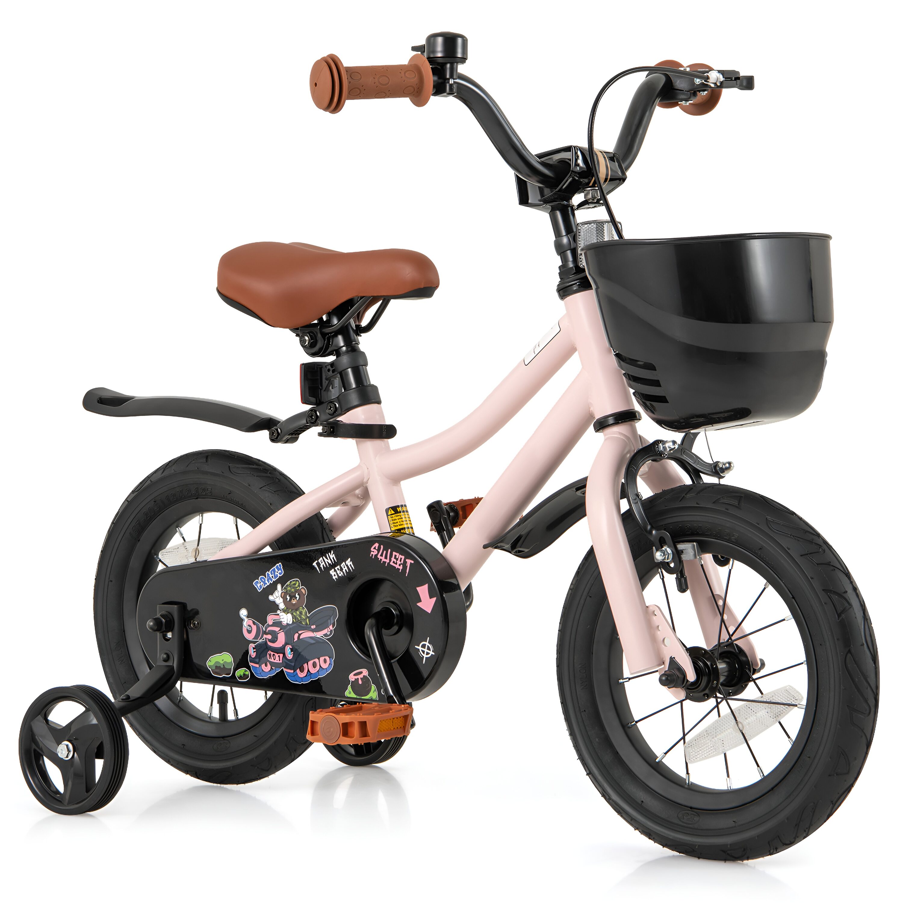 Slickblue 12 inch Beginner Bicycle with Training Wheels Adjustable Seat Kids Bike with Helmet and Pads