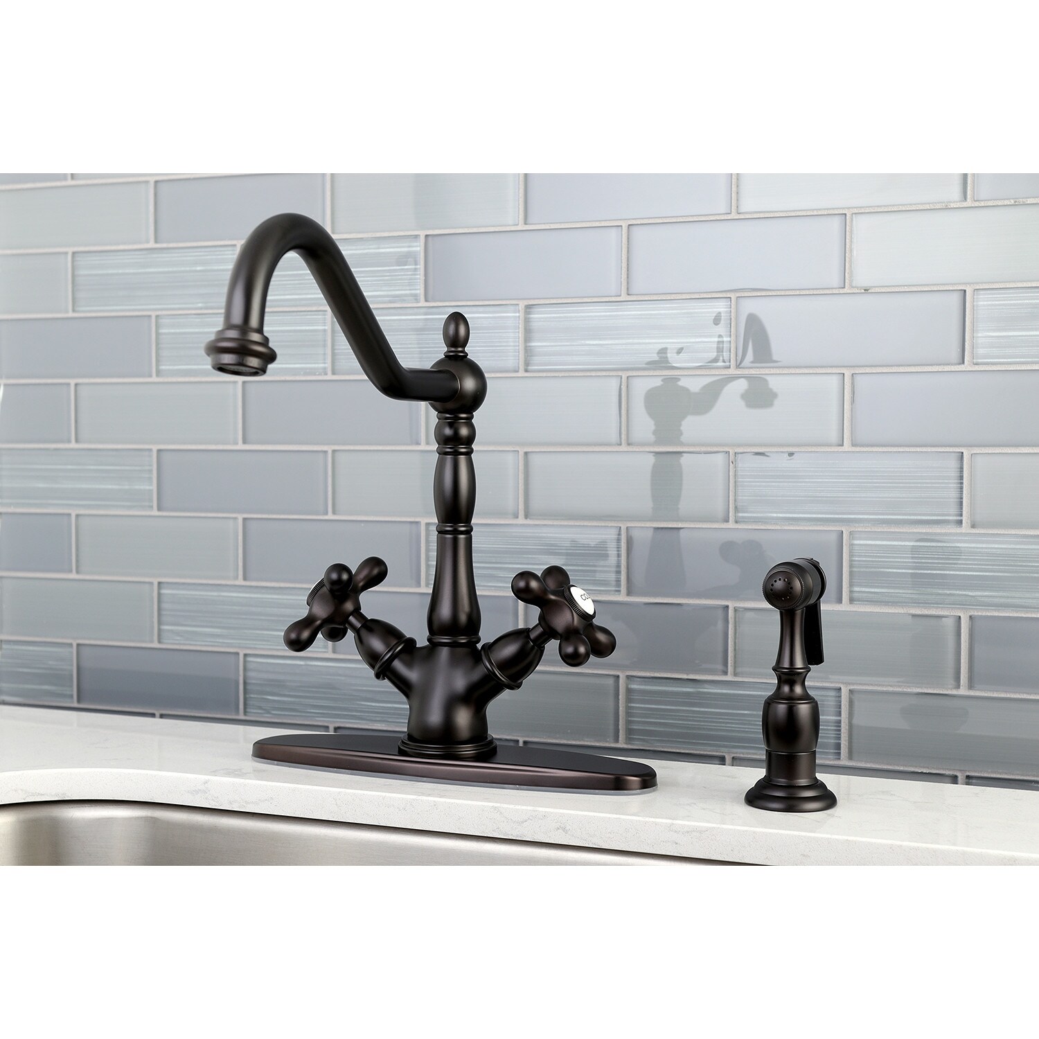 Kingston Brass Heritage Oil-Rubbed Bronze Double Handle High-arc ...