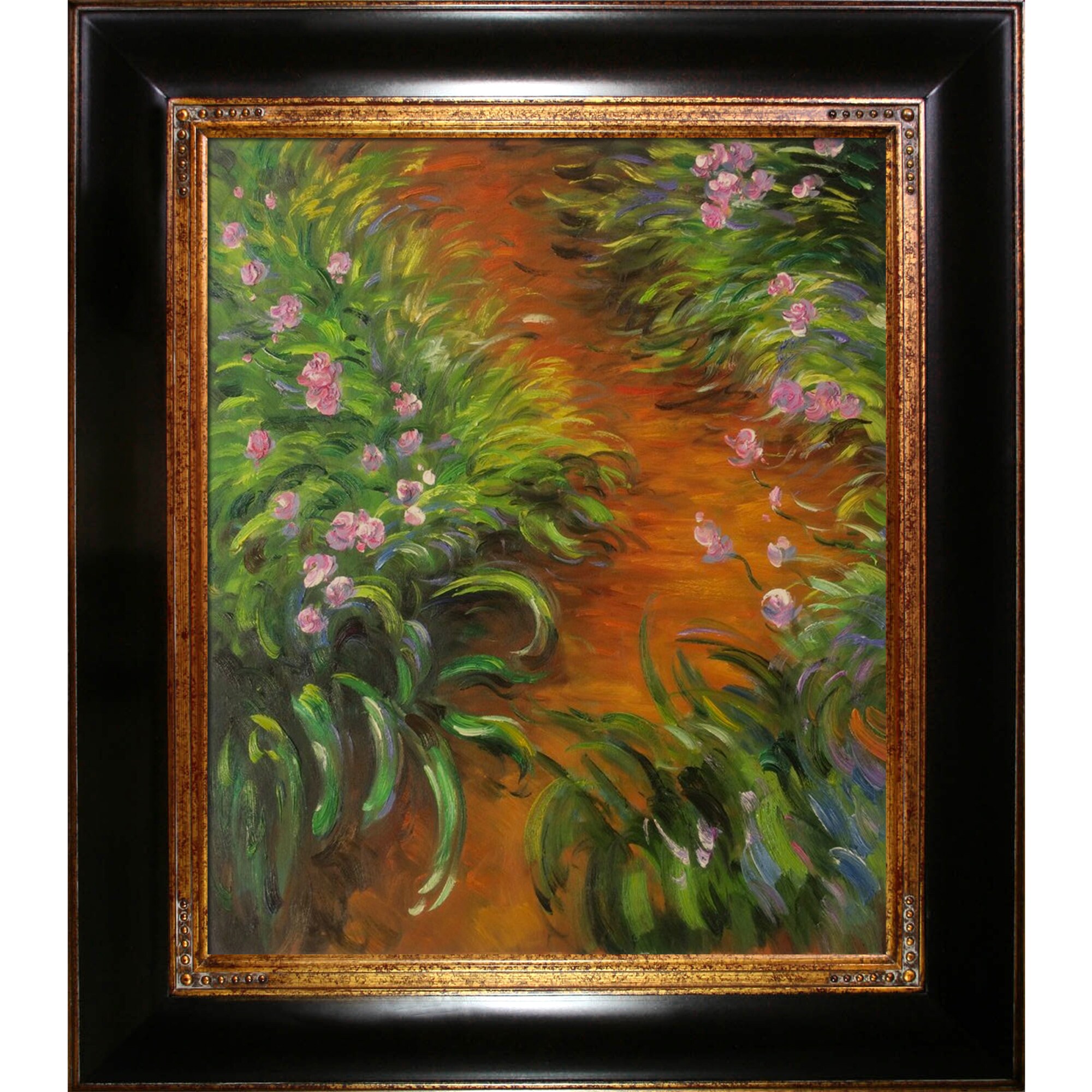 La Pastiche Irises Claude Monet Framed 29-in H X 33-in W Floral Canvas 