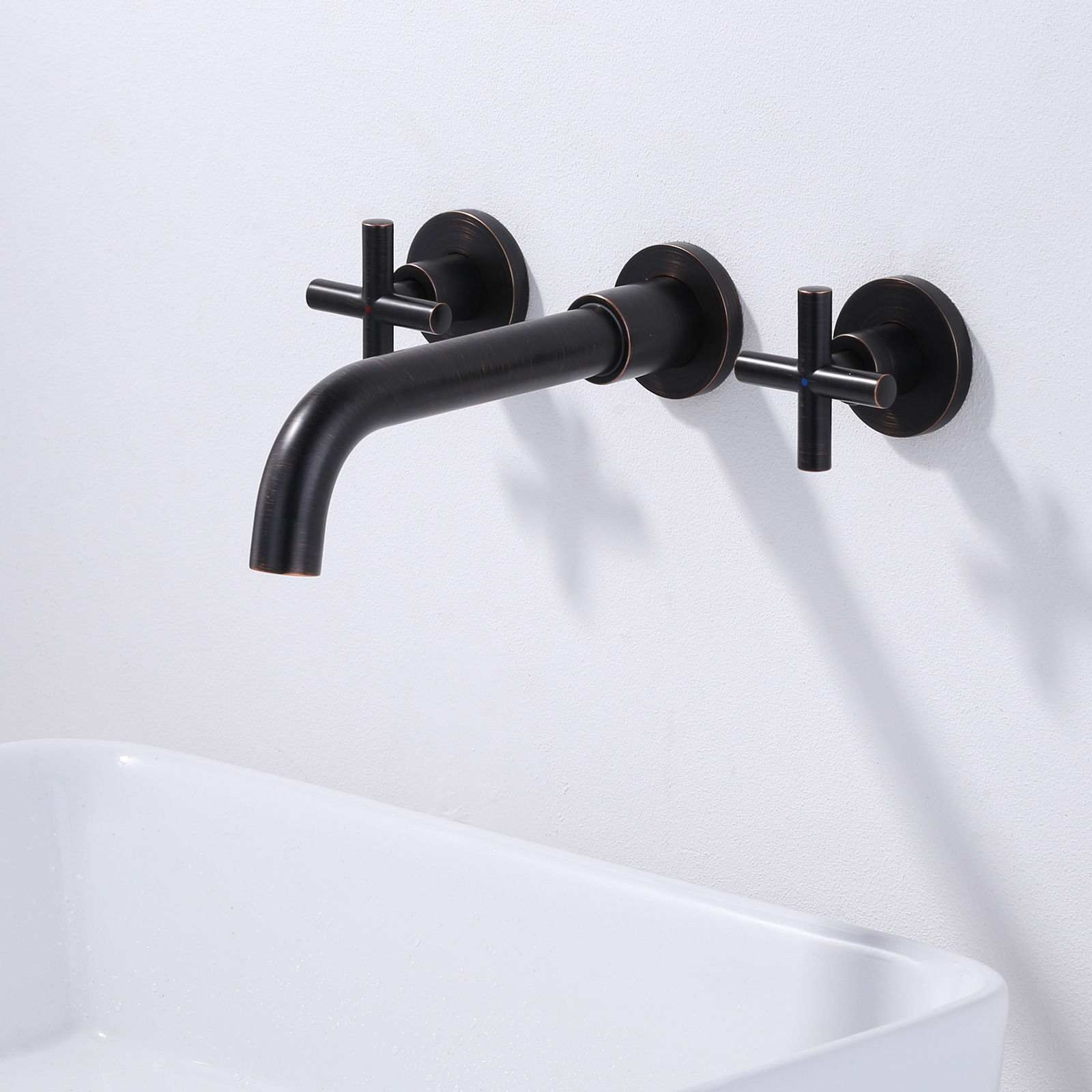 WOWOW Matte Black Wall-mount 2-Handle Swivel Bathroom Sink Faucet ...