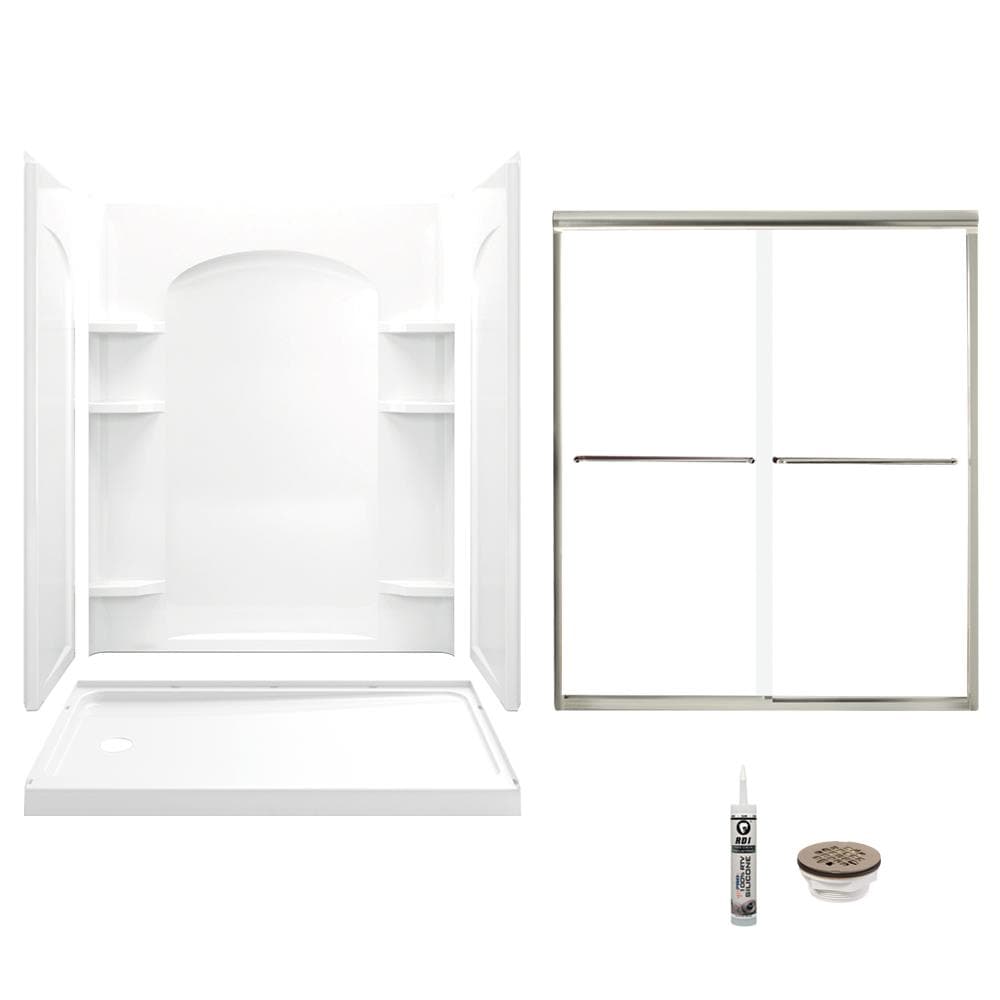 Ensemble White 3-Piece 32-in x 60-in x 74-in Alcove Shower Kit (Left Drain) Drain Included | - Sterling 7218L-5475NC-0