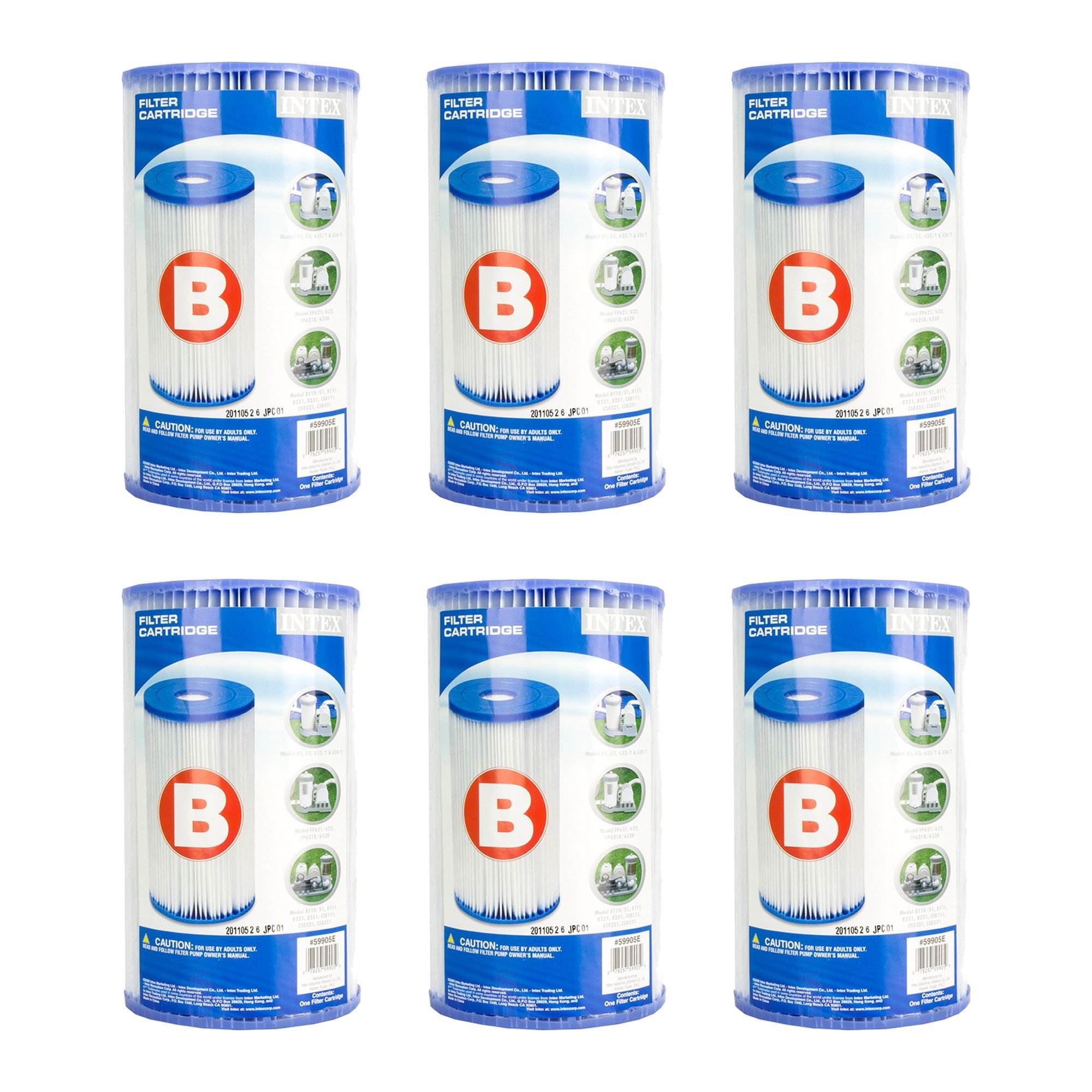 Intex  Pool Easy Set Type B Replacement Filter Pump Cartridge (6 Pack) - 29005E