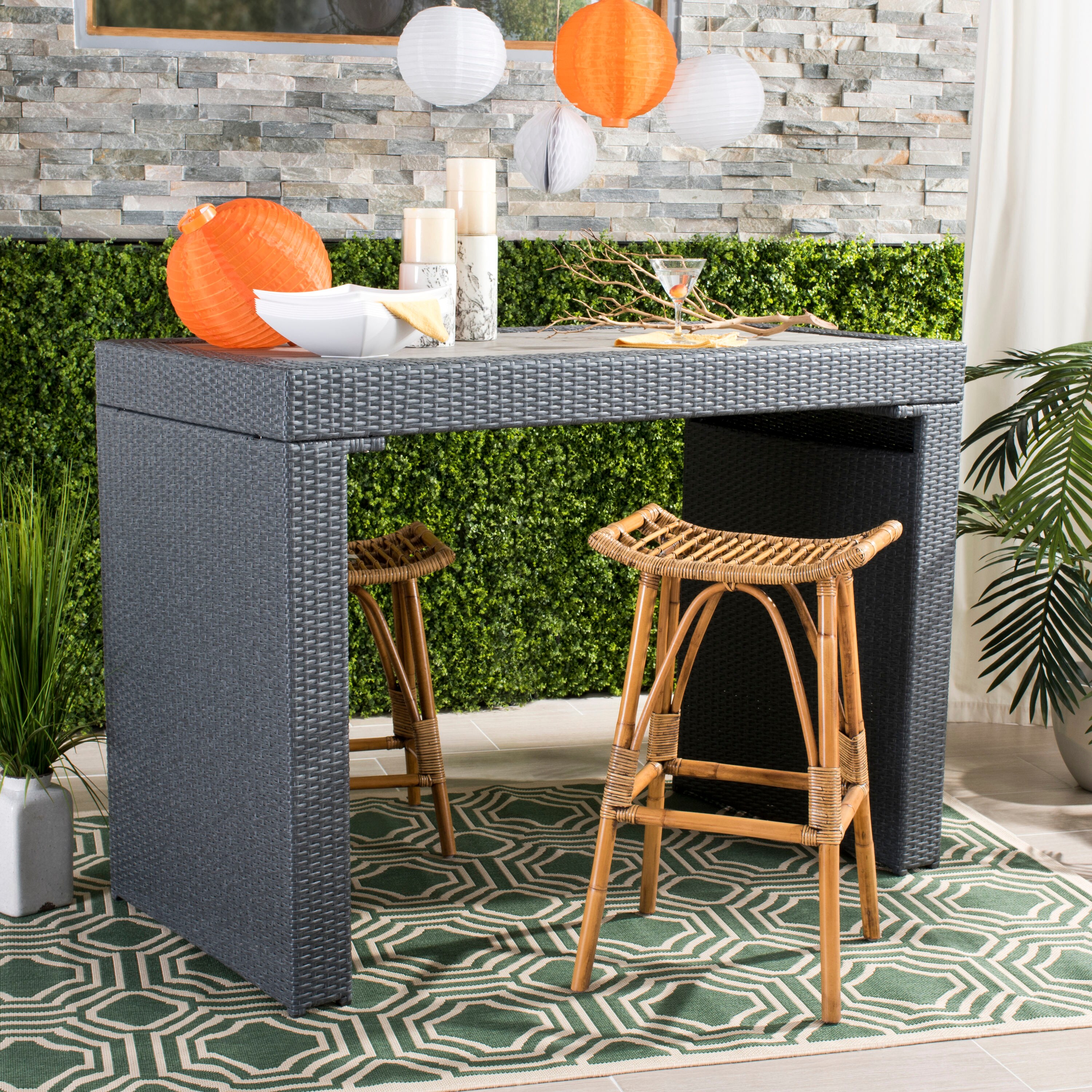 Leda Grey White Wash Rattan Saddle Bar Stool