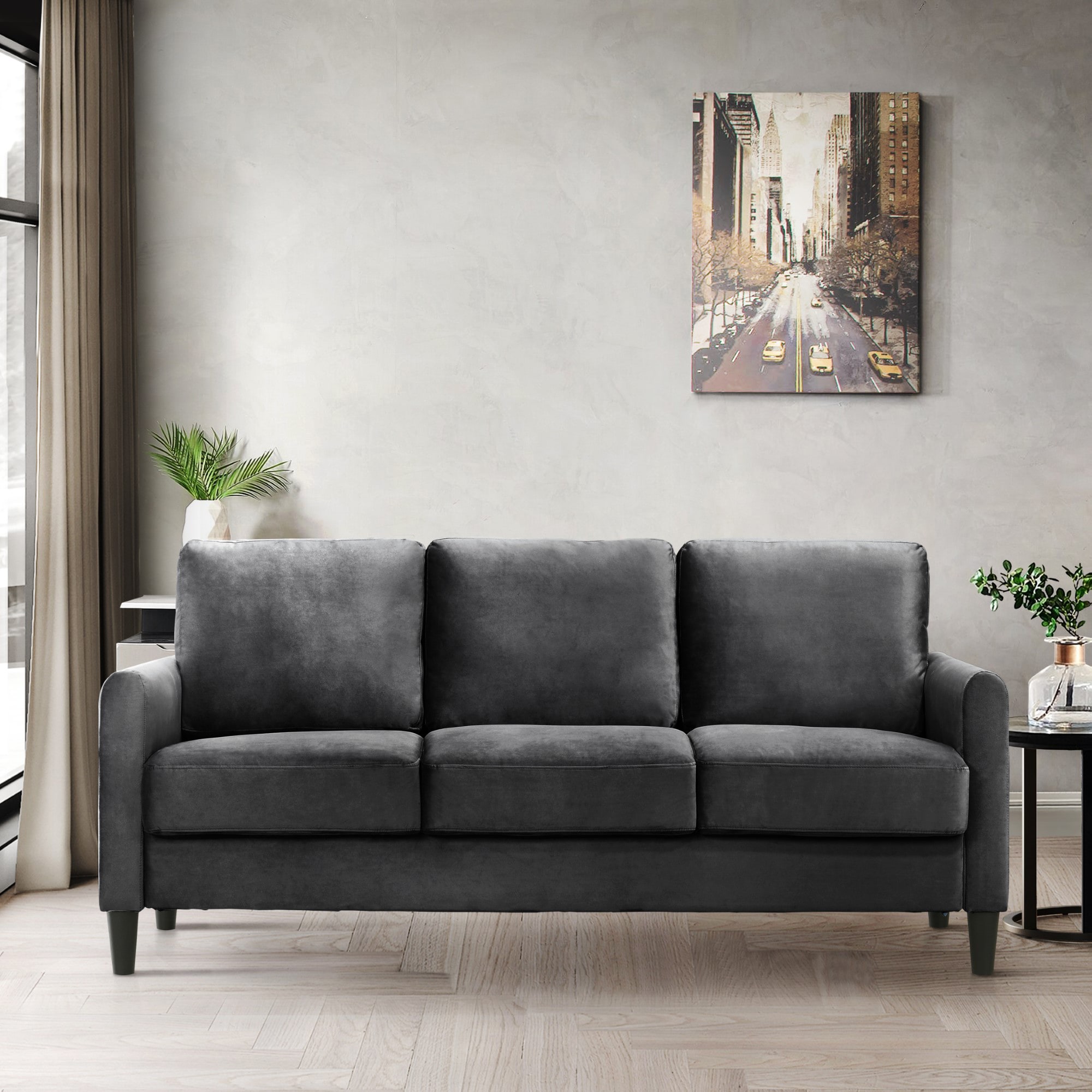 Home Design 30027-311 Airell 74.4-in Modern Dark Gray Velvet 3 -seater Sofa