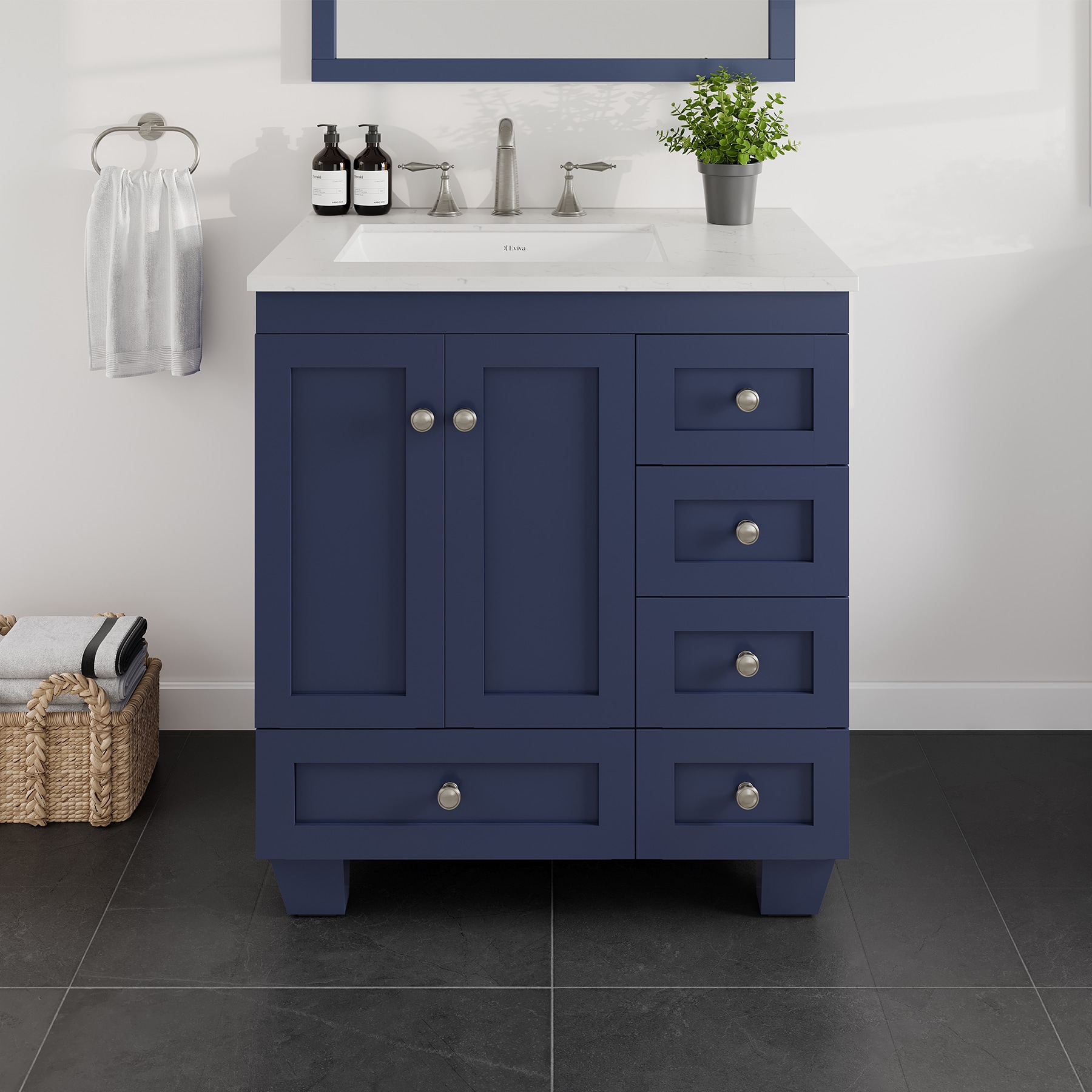 Eviva EVVN69-30BLU-Q Acclaim 30-in Blue Undermount Single Sink Bathroom Vanity with White Quartz Top