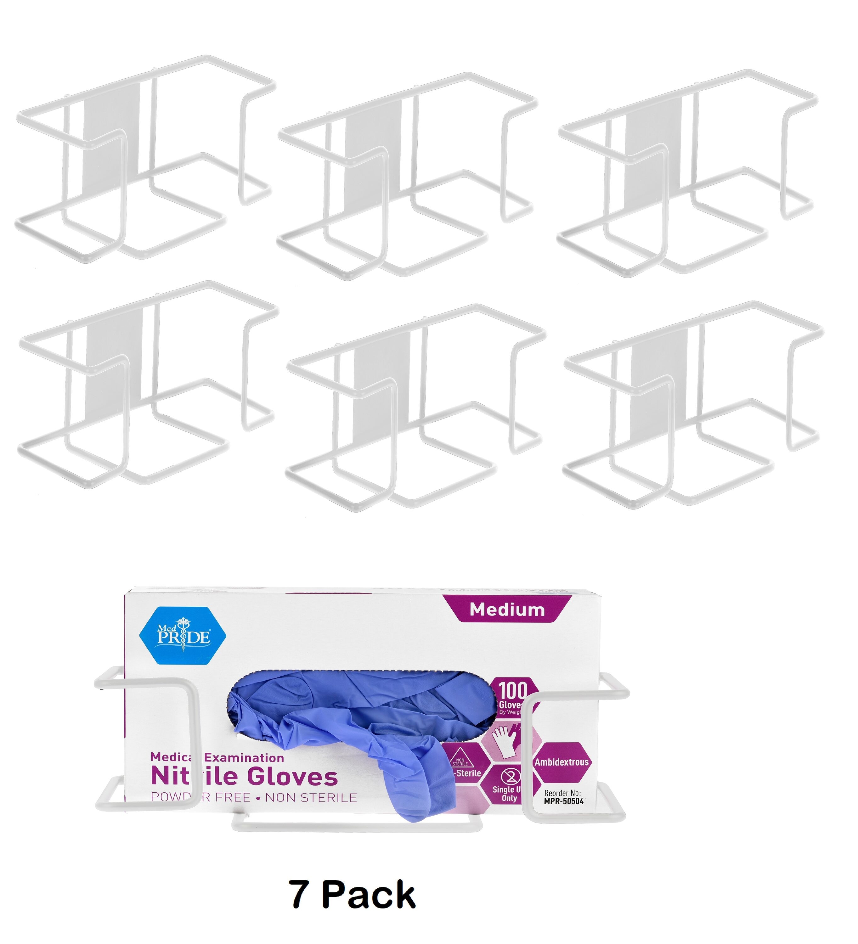 Alpine Industries White Single Box Capacity Steel Wire Wall Mount Glove Box Dispenser Disposable Gloves Box Holder (7-Pack)