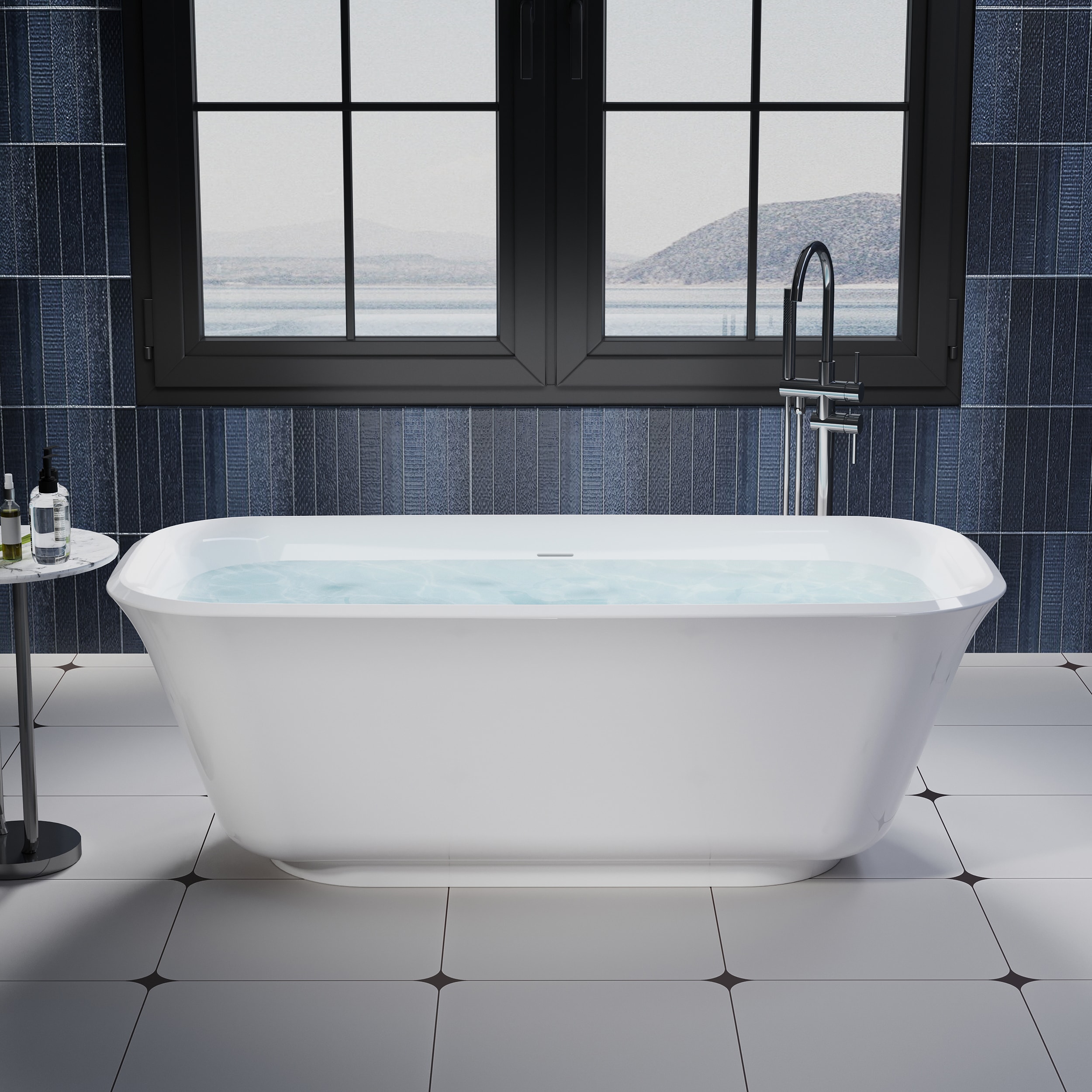 WELLFOR BA-139010 BM Freestanding Soaking Bathtub 67-in x 31.5-in White Acrylic Rectangular Freestanding Soaking bathtub with Drain ( Center Drain )
