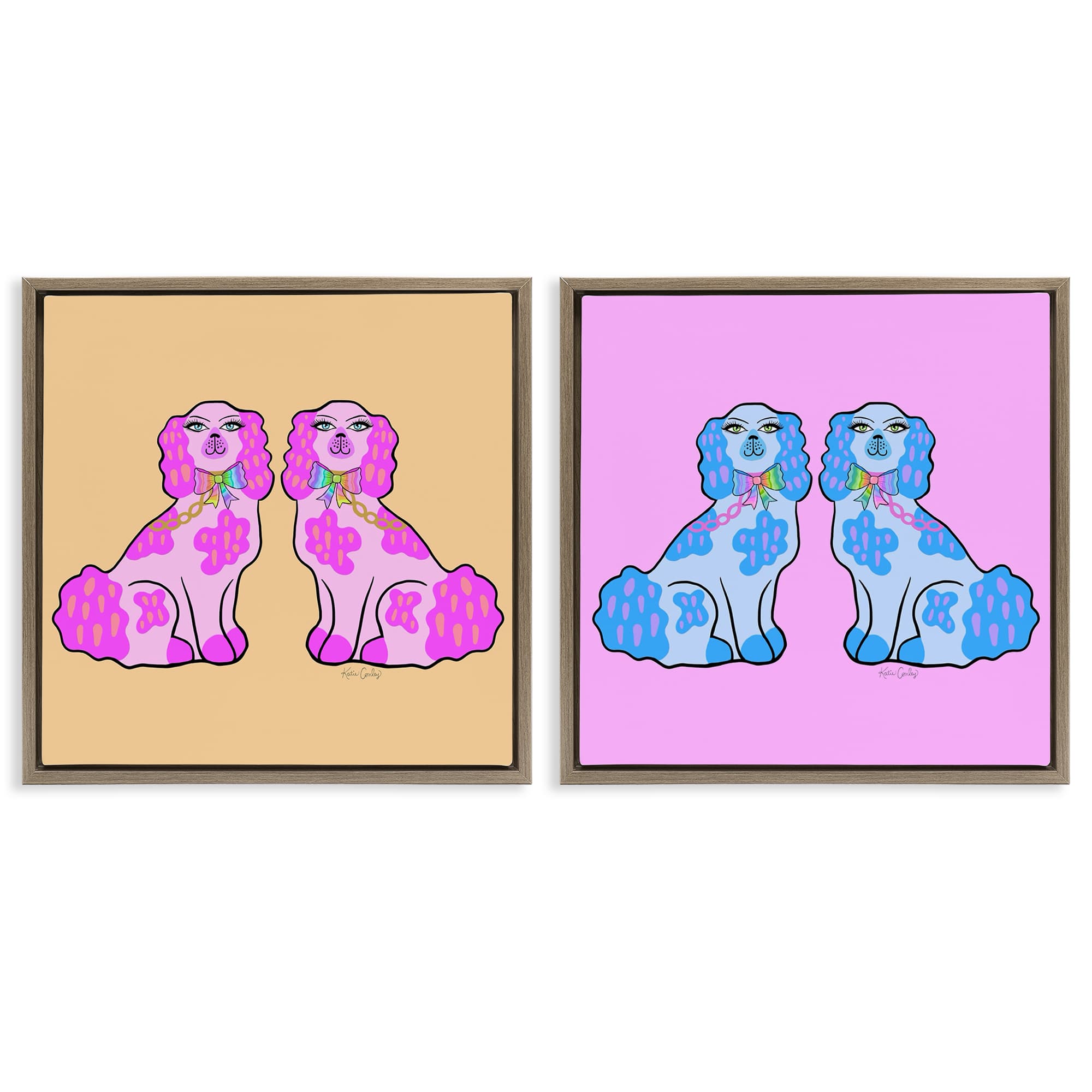 Stupell Industries B2-793-FFE-2PC-17X17 Brightly Colored Posh Pooches 2pc Floating Frame Set design by Katie Conley