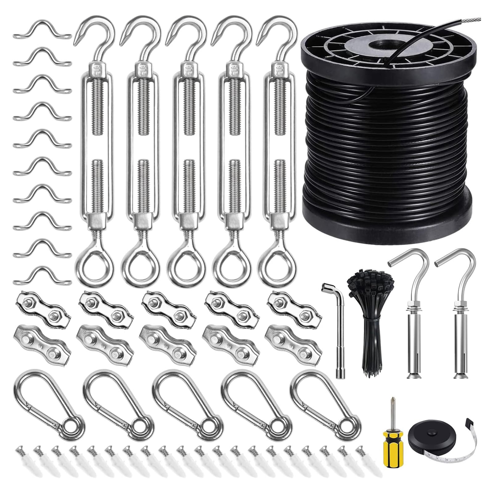 Etokfoks  170FT Coated Stainless Steel Wire Rope String Light Hanging Kit Outdoor Light Guide Wire Suspension Kit