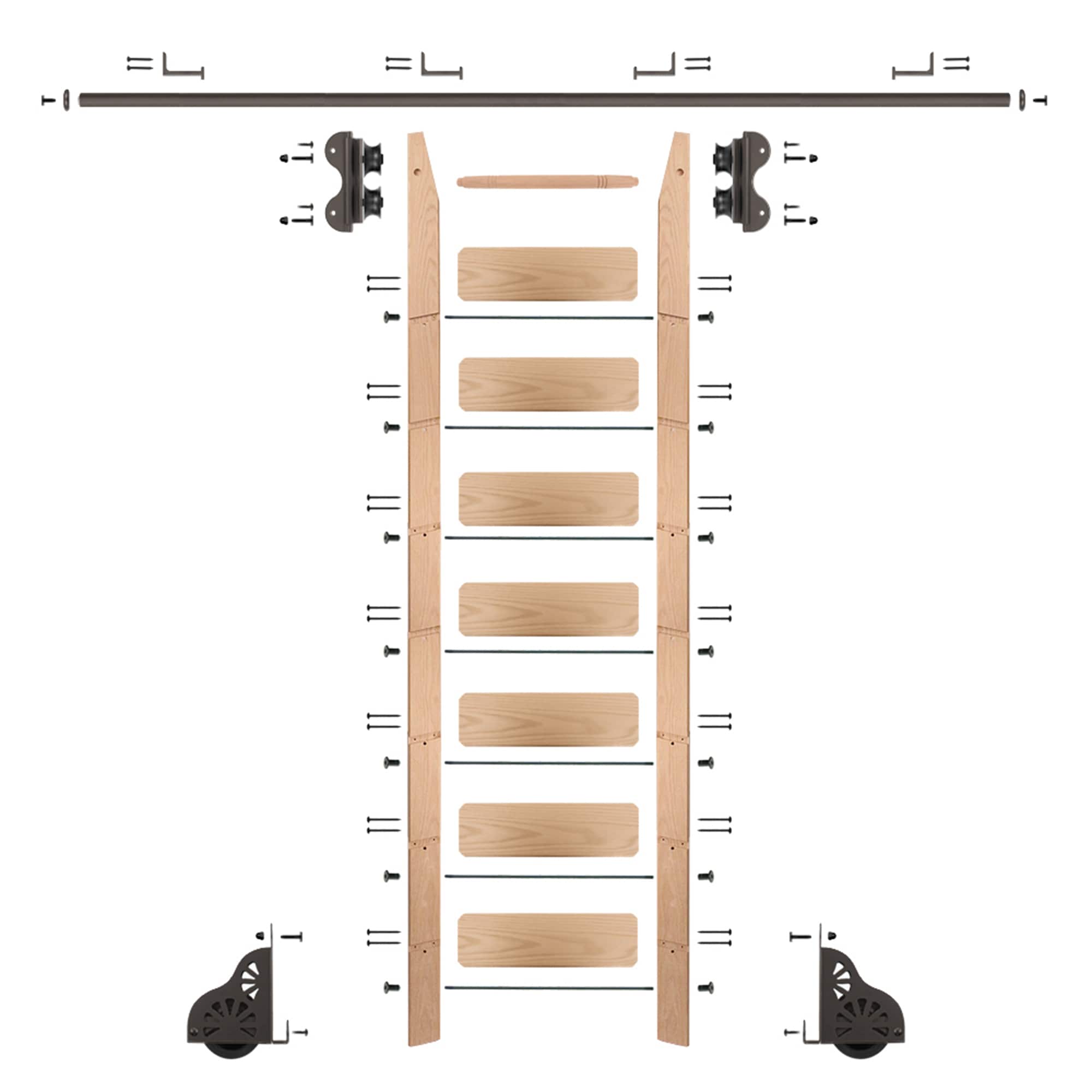 Quiet Glide QG2108RO08H07 8-ft Unfinished Red Oak Library Ladder