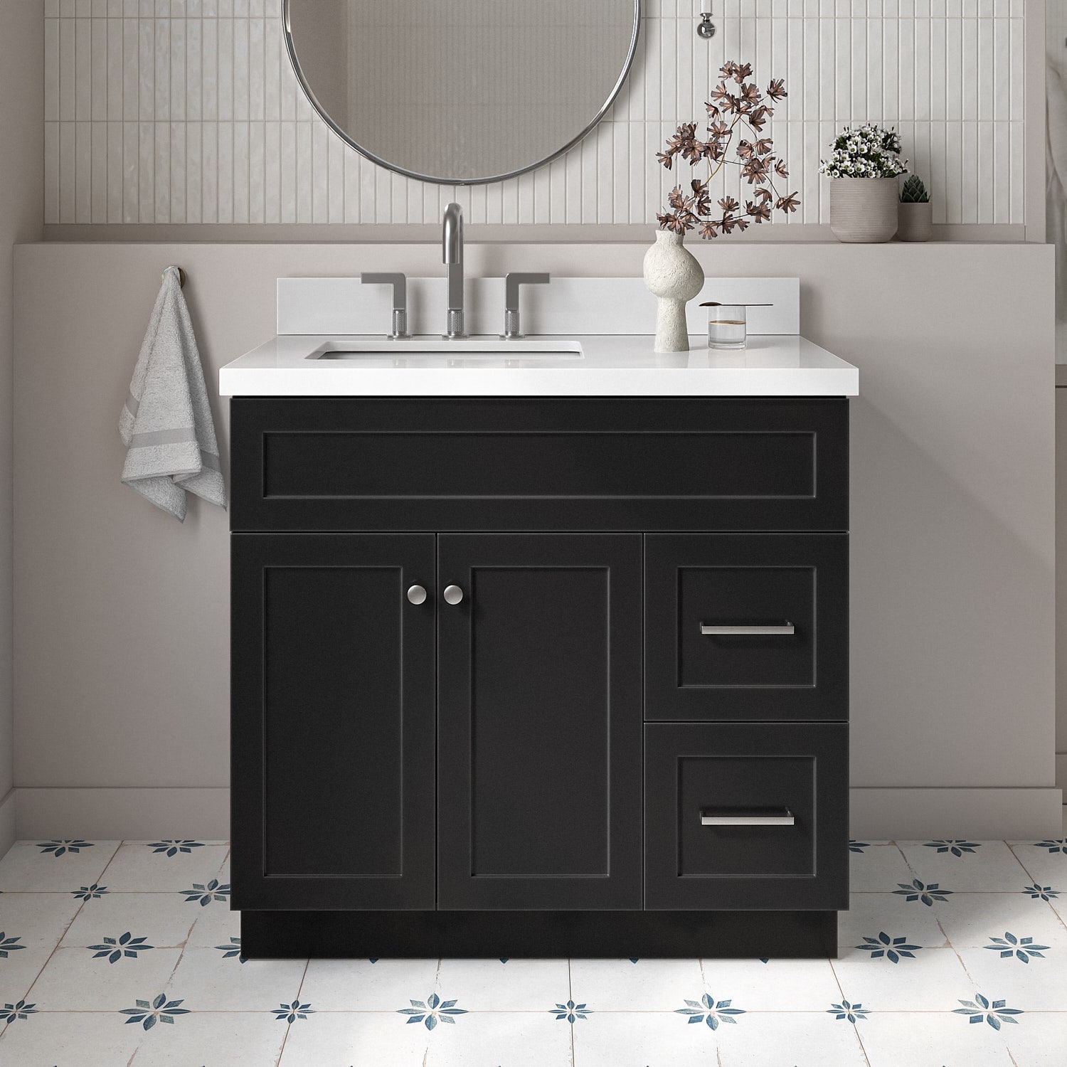ARIEL F037SLWQRVOBLK Hamlet 37-in Black Undermount Single sink Bathroom Vanity with Pure White Quartz Quartz Top