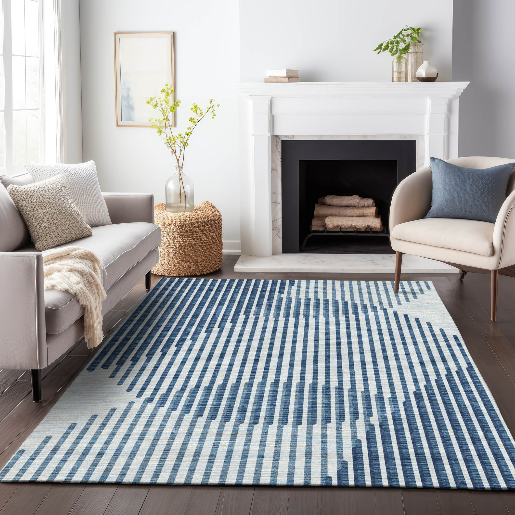 Addison Rugs ACN1001BU8X10 Chantille ACN1001BU 8 x 10 (ft) Polyester Blue Rectangular Indoor/Outdoor Geometric Machine washable Area rug