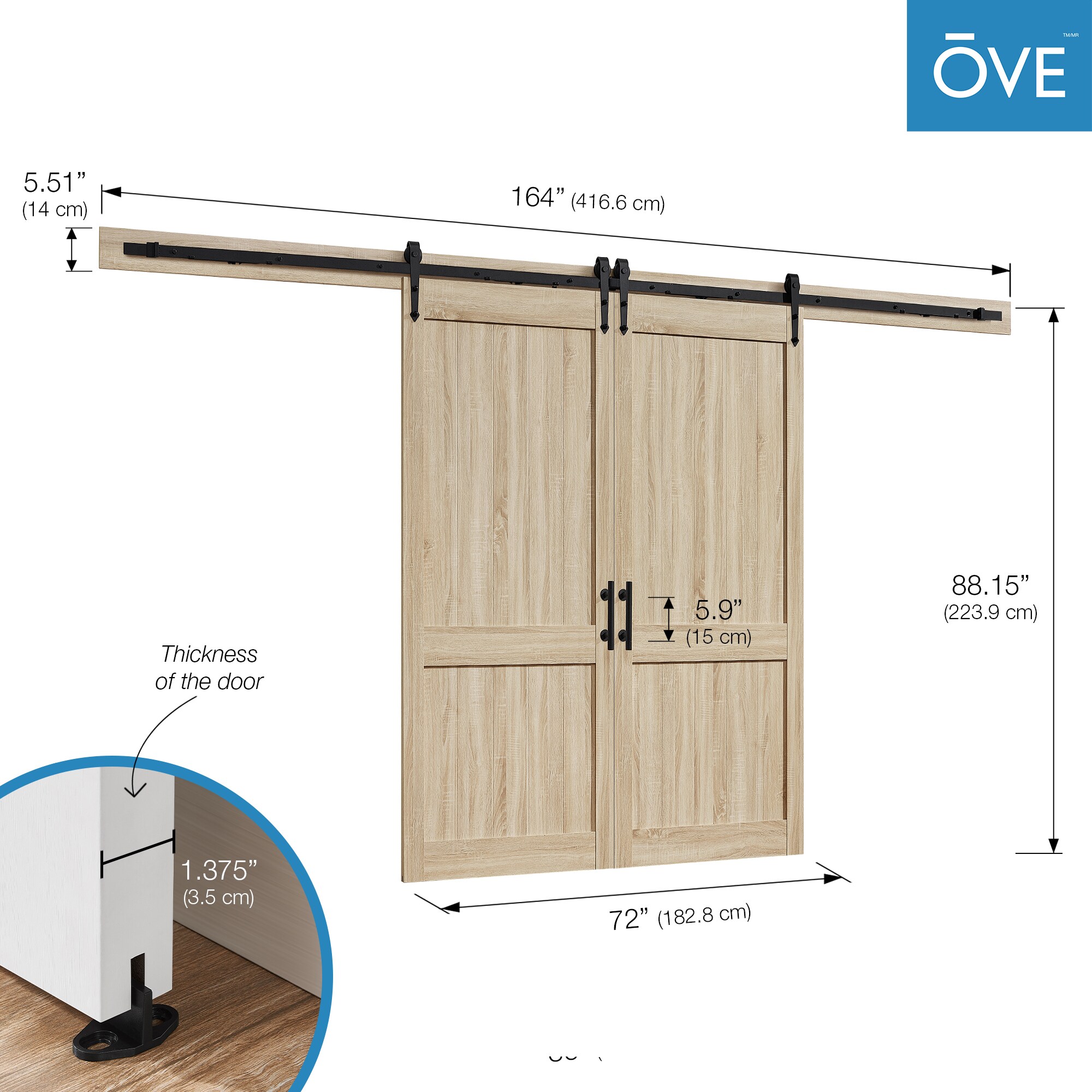 OVE Decors Dorian 36 in. x 84 in. Textured White Double Sliding Barn Door  with Solid Core and Victorian Soft Close Hardware Kit 15DKB-SHD336-10 - The  Home Depot