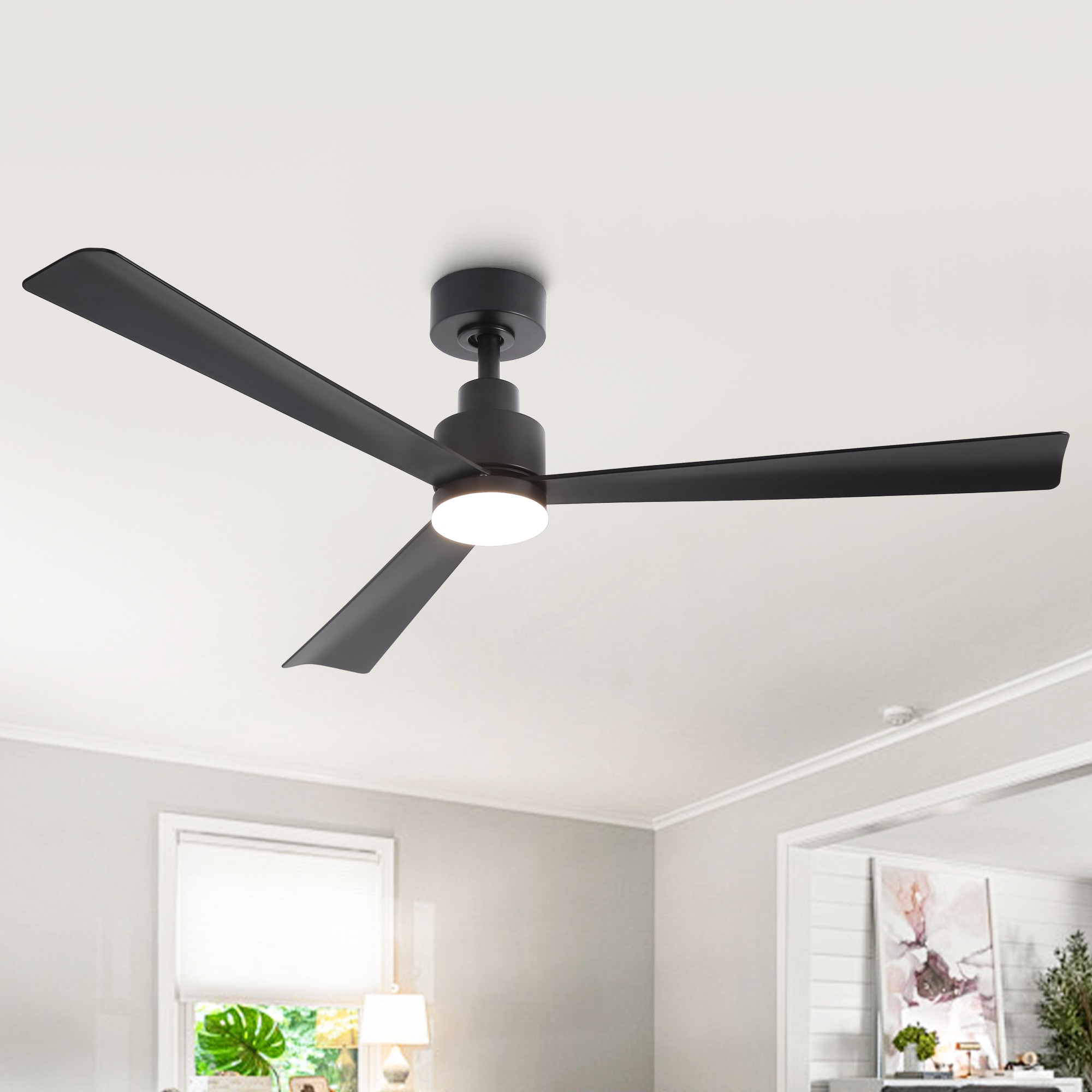 Parrot Uncle F6014BK 52-in Color-Changing Integrated LED Matte Black with Brown Blades Propeller Ceiling Fan With Light - Remote Included ( 3 -Blade )