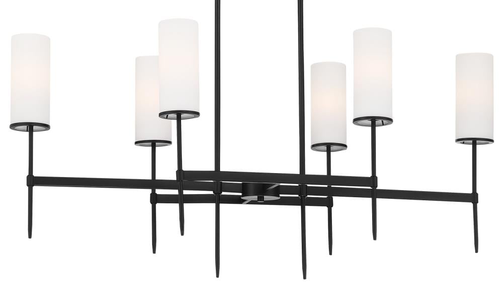 Coal Finish 6-Light Tapered Candle Chandelier with Etched White Glass