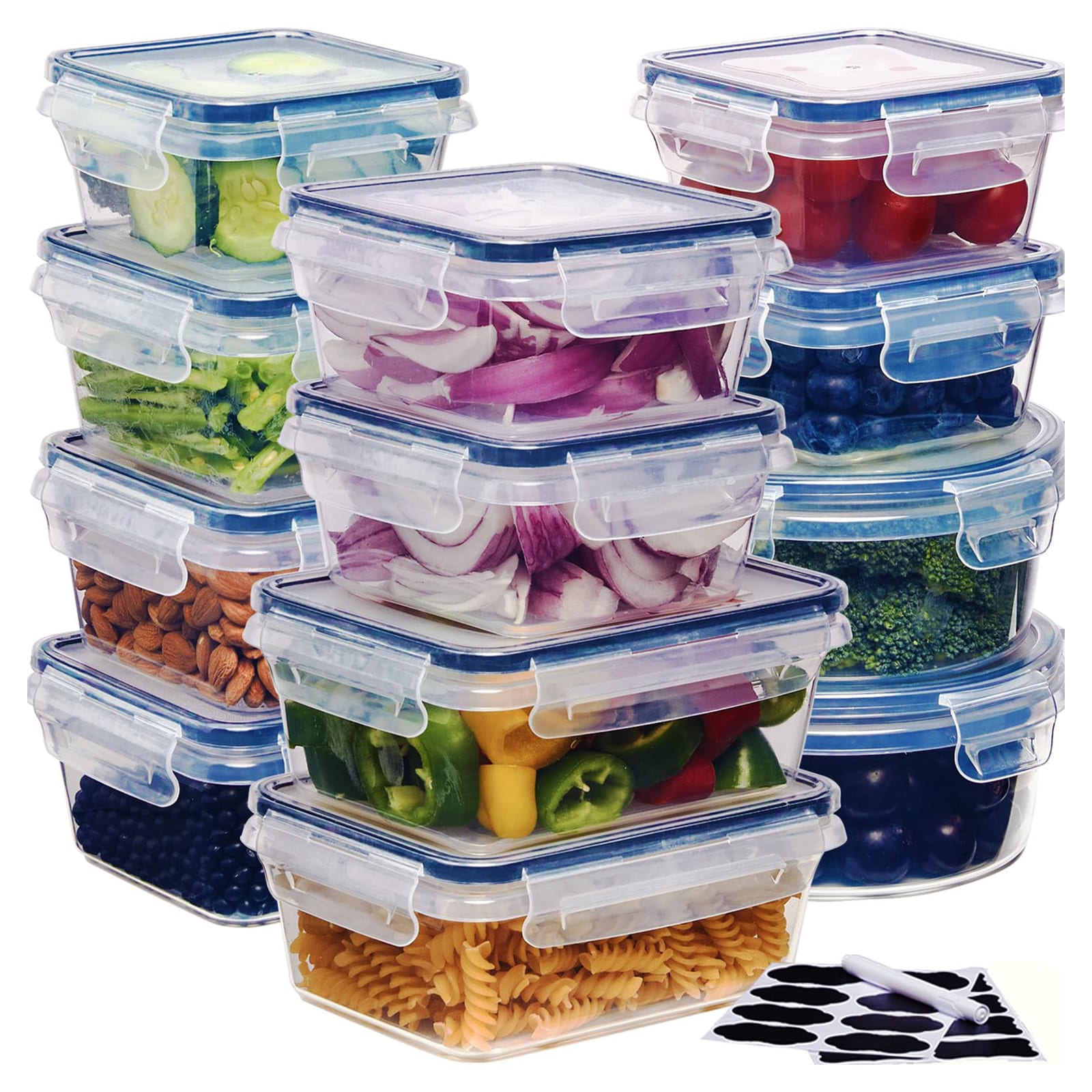 Afoxsos 48pcs Food Storage Containers Set Airtight Leakproof BPA Free Plastic Kitchen Organizers Stackable Meal Prep Lunch Box with Lids Free Labels Marker