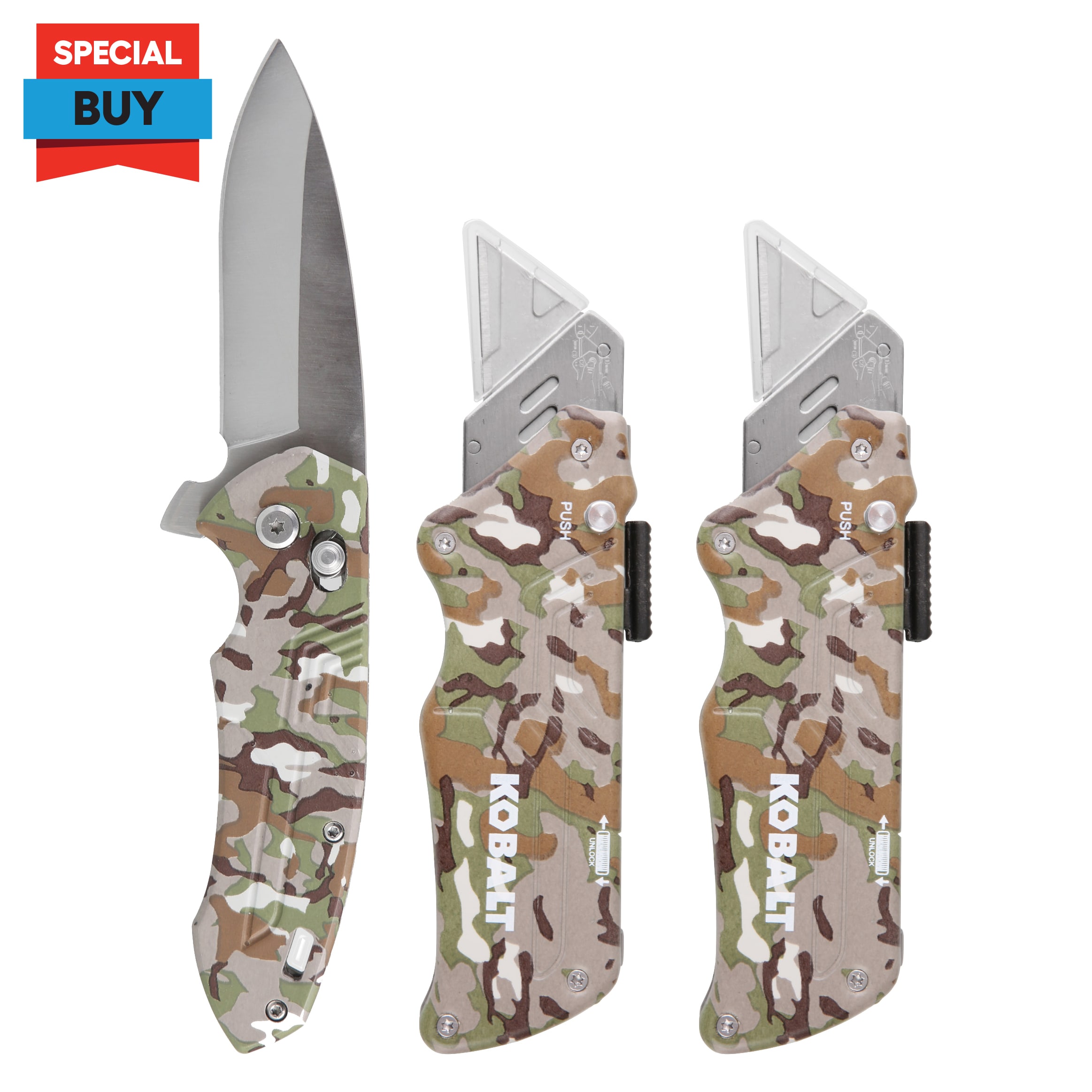 3-Pack 1-in 1-Blade Folding Retractable Utility Knife | - Kobalt 410-034-0131