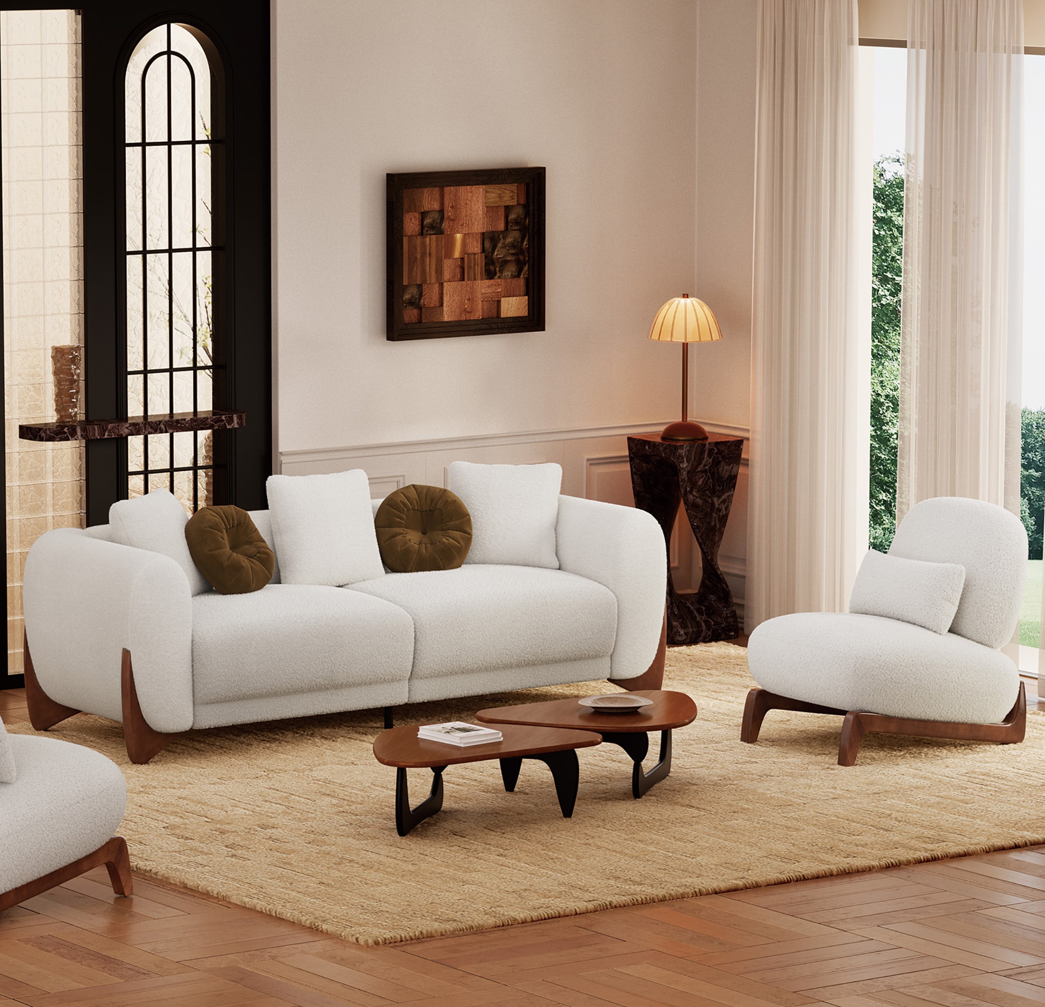 FARATI CLOUD Modern 3 -Piece Polyester/Polyester blend Beige Living Room Set