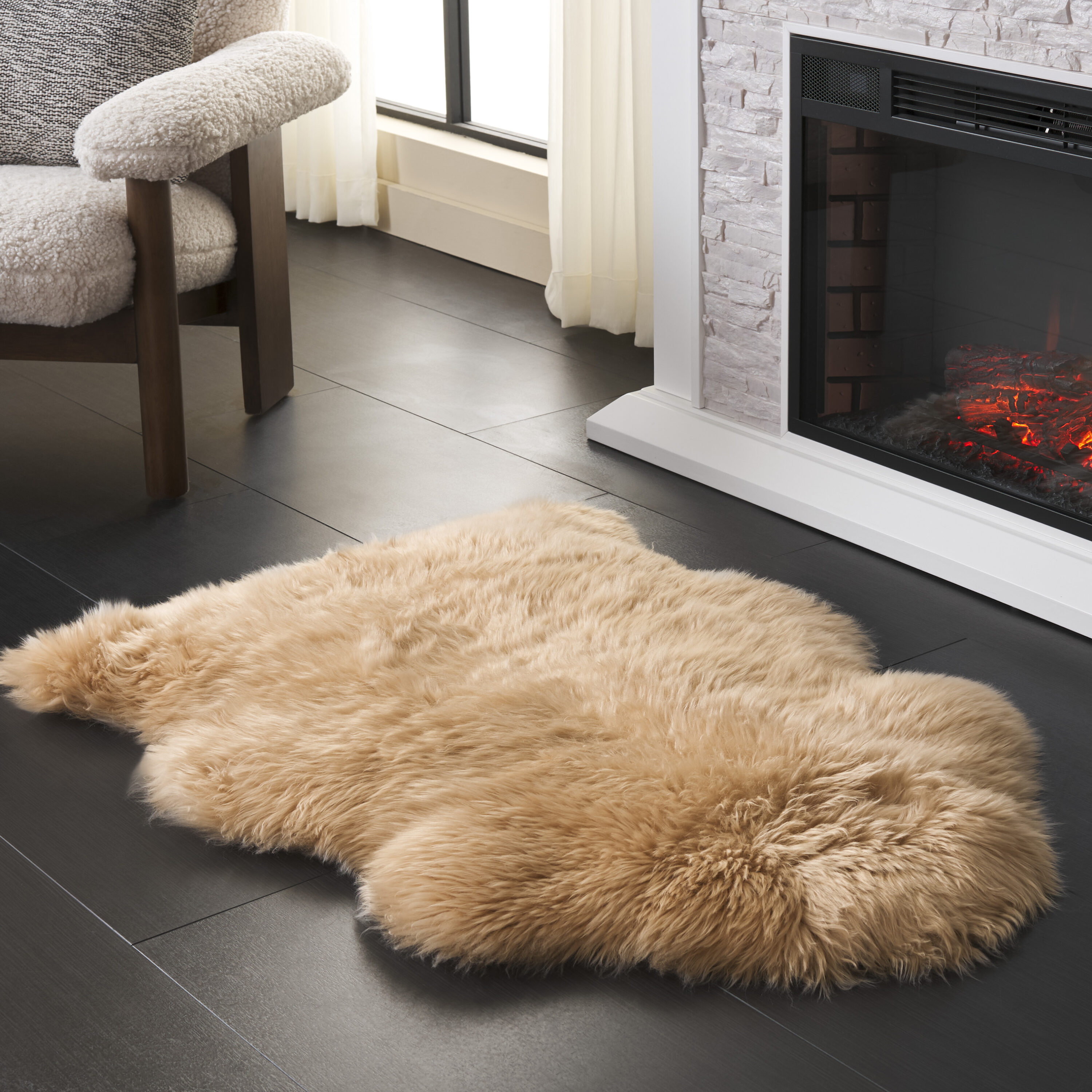 Sheep Skin 121M Natural Beige 2ft x 3ft Shag Flokati Rug