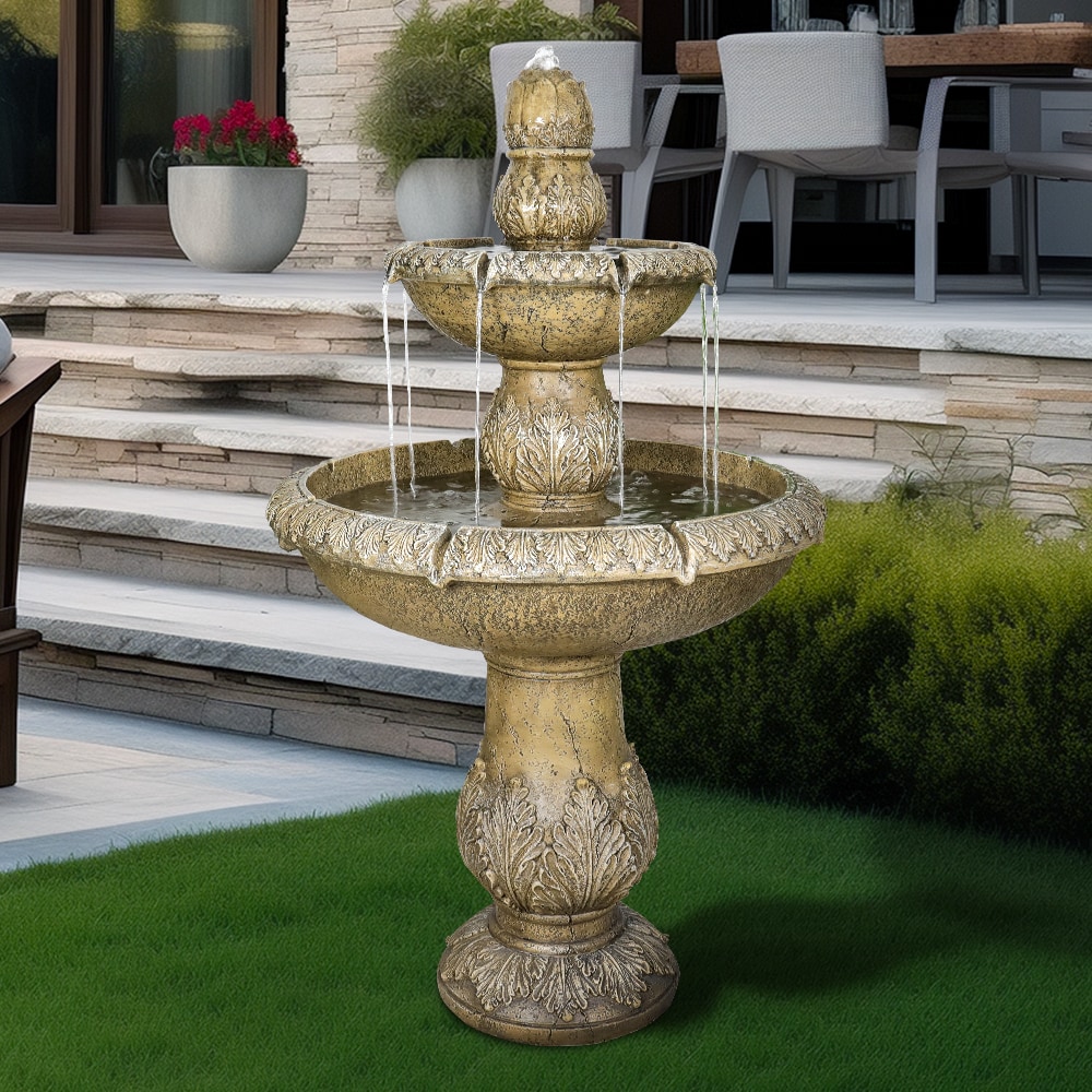 Watnature 47.2-in H Concrete Water Tiered Outdoor Fountain with ...