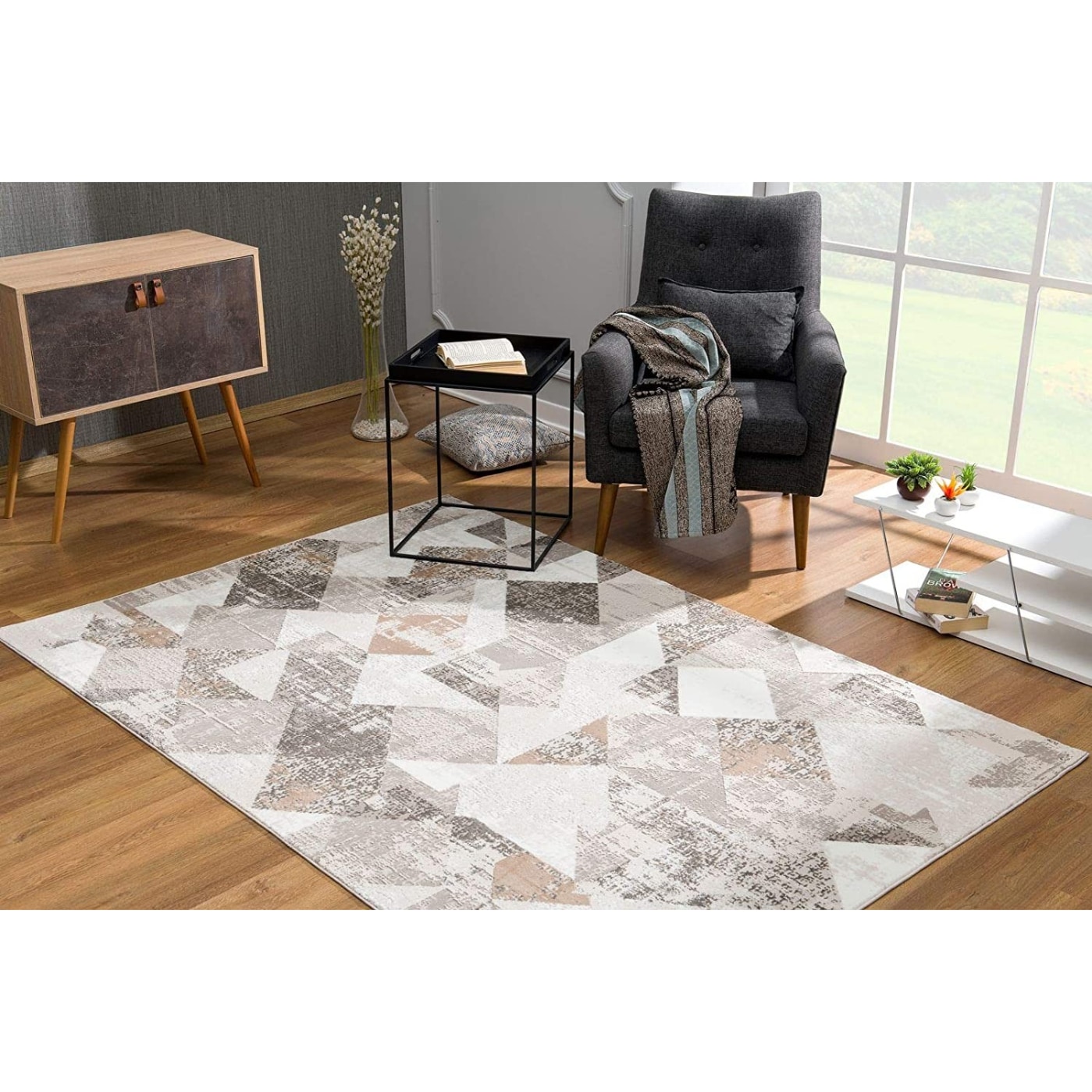 HomeRoots 4000392116 8 x 11 (ft) Polypropylene Grey Rectangular Indoor Abstract Area rug