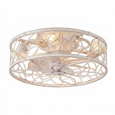 Etokfoks White Housing Gold Blade Finish Flush Mount Modern Farmhouse Caged Ceiling Fan with Lights with Remote Included