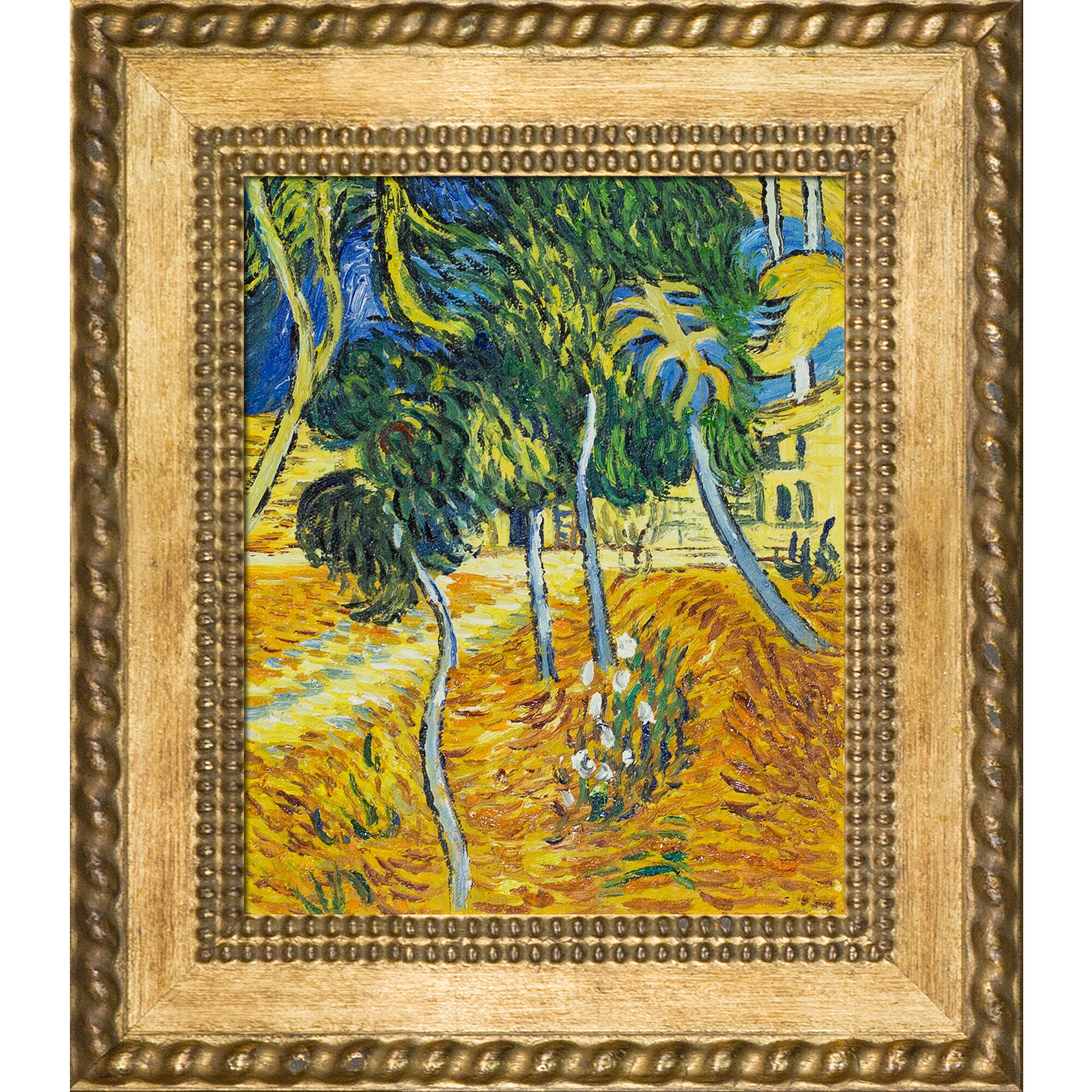 La Pastiche 688576856711 Trees in the Garden of St. Paul Hospital Vincent Van Gogh Gold Wood Framed 12.75-Inches H x 14.75-Inches W Garden Canvas Hand-Painted Painting