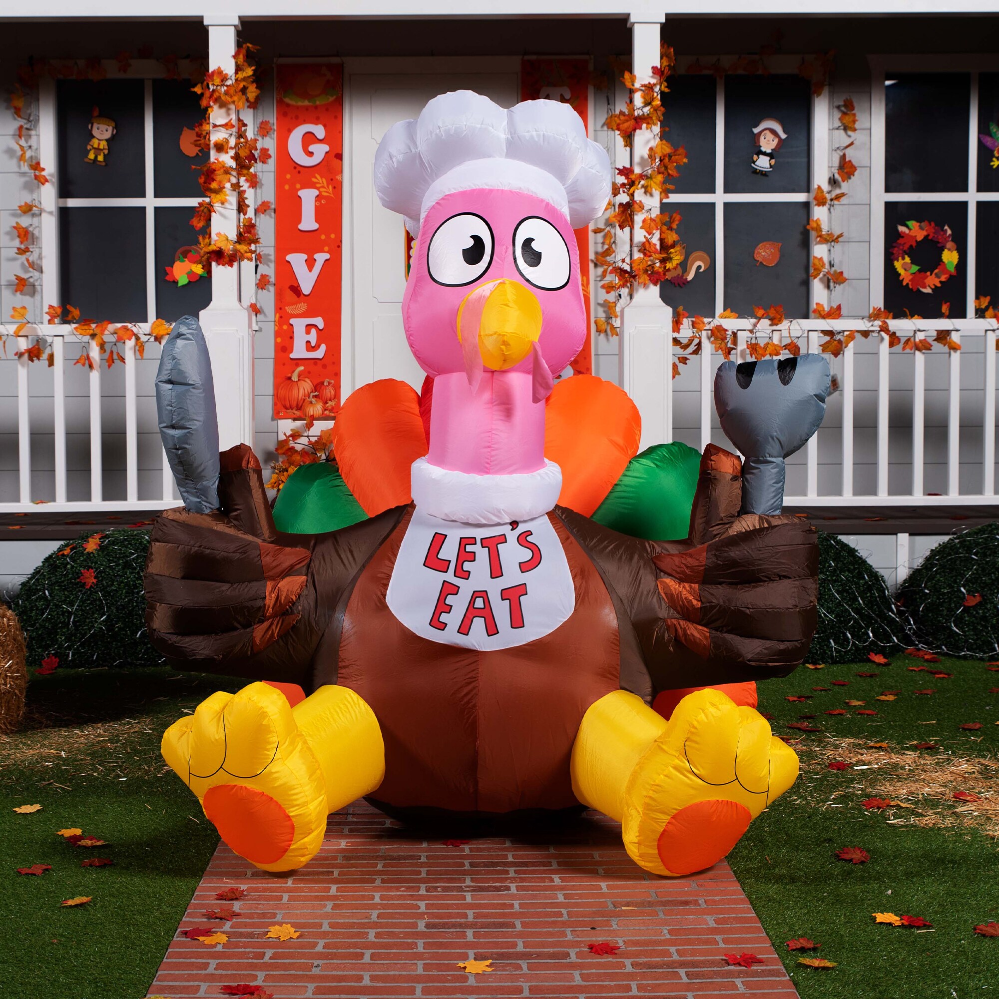 Joiedomi 6-ft Lighted Let's Eat Turkey Inflatable Decoration With Built ...