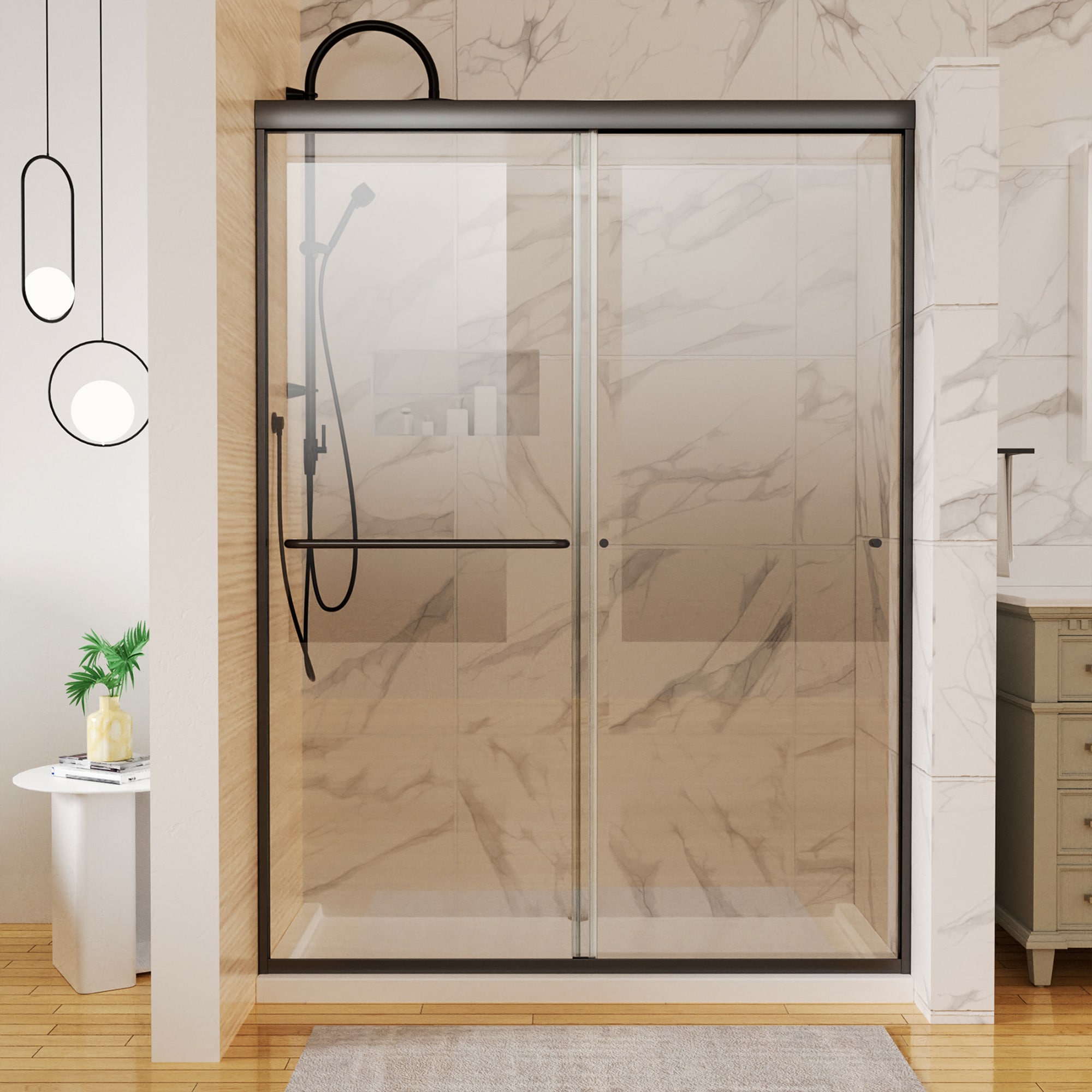 Lordear LD-SEP88BL200 Matte Black 50-in to 54-in W x 72-in H Framed Sliding Soft Close Shower Door 1/4-in Thick Clear Glass