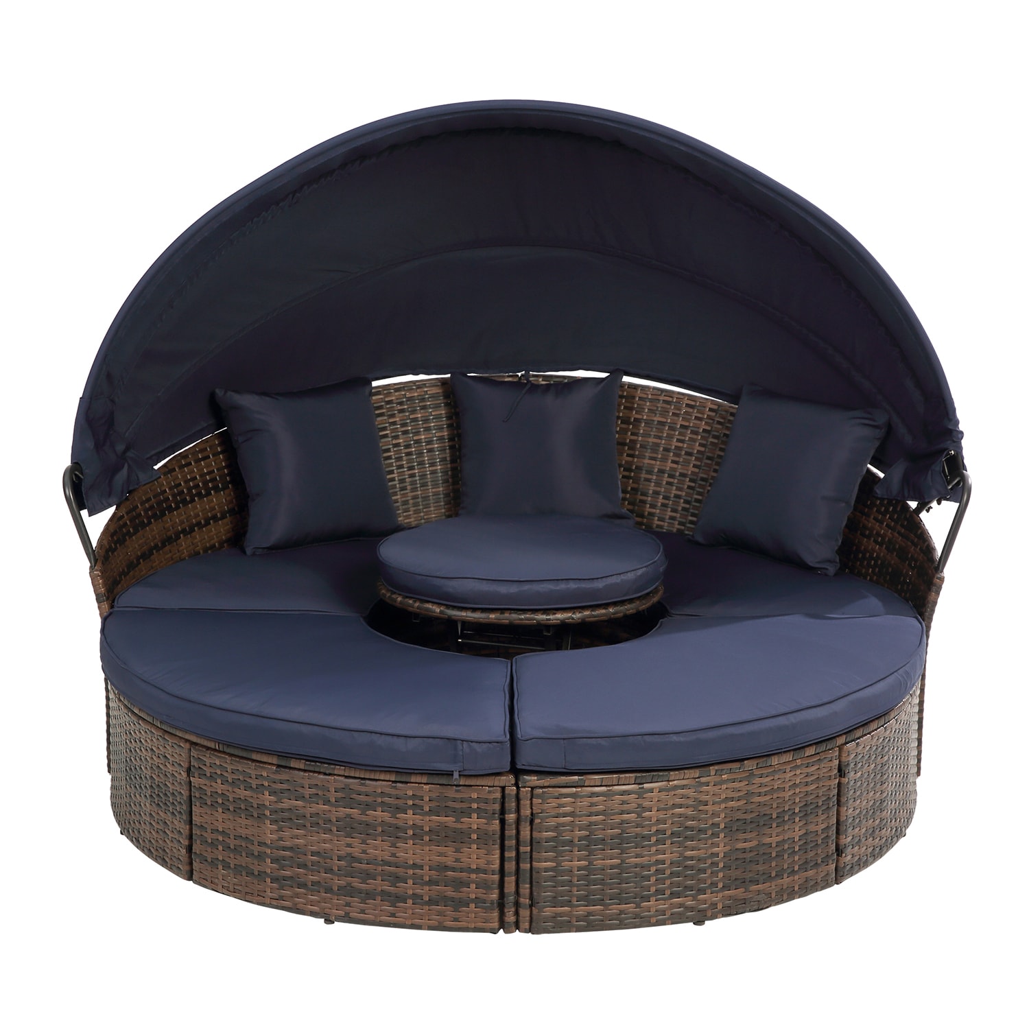 SINOFURN SYB060026BL Rattan Outdoor Daybed with Navy Cushions and Rattan Frame