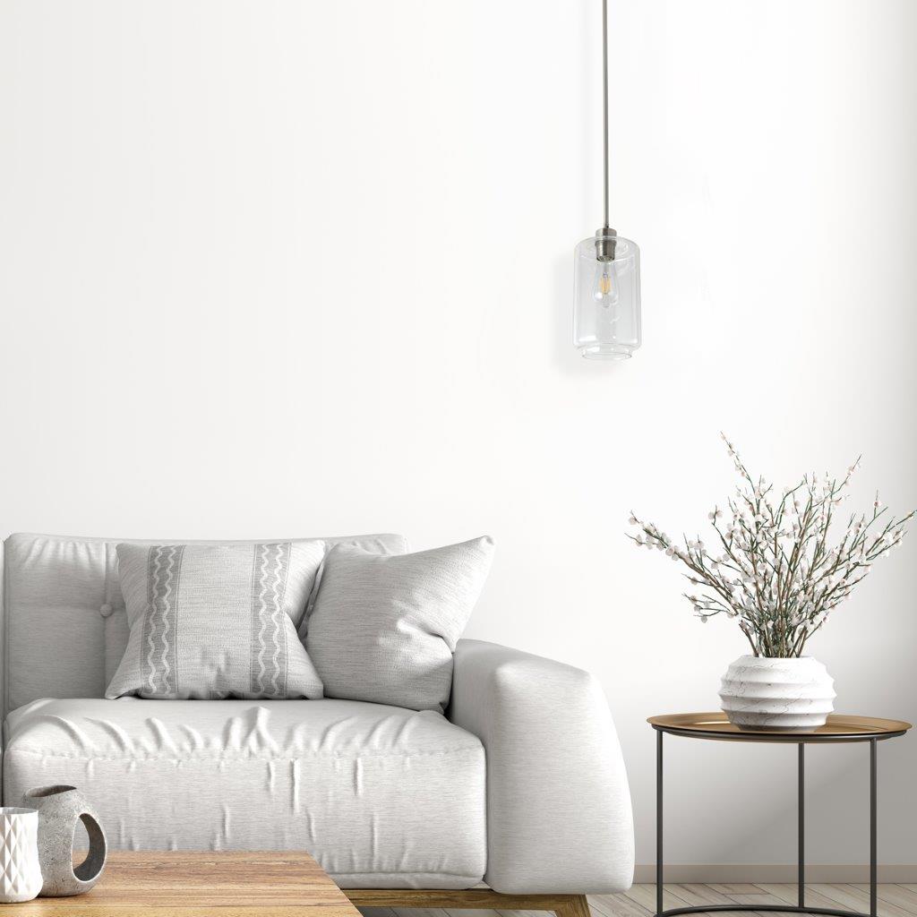 Origin 21 Kason Brushed Nickel Transitional Clear Glass Cylinder Mini Hanging Pendant Light CP110BNK