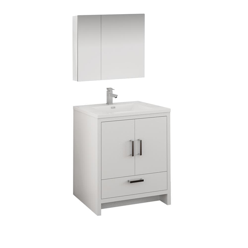 Fresca FVN9430WH Imperia 30-in Glossy White Single sink Bathroom Vanity with White Acrylic Top