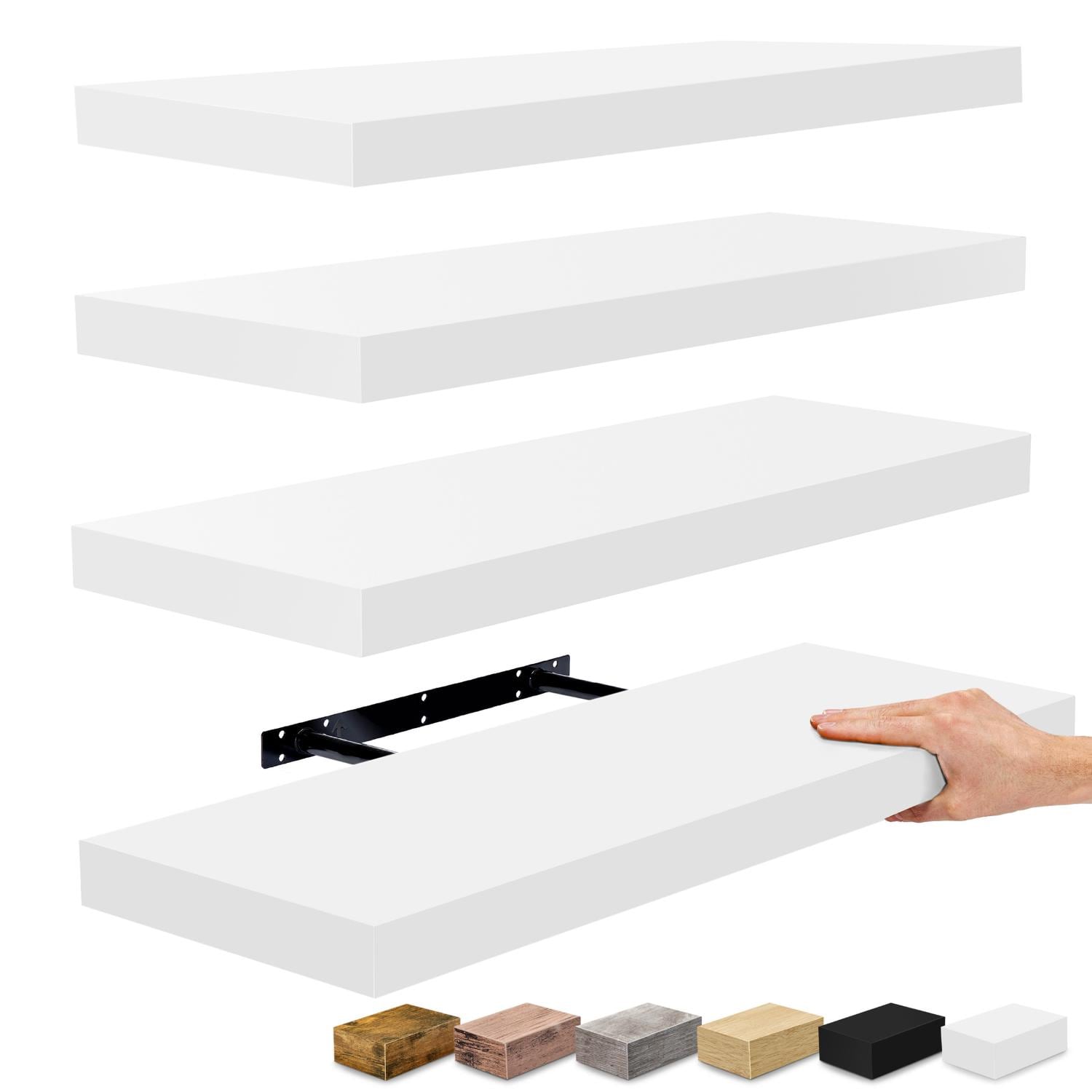 SORBUS WD-FLT4-WH 24-Inches L x 9-Inches D x 1.5-Inches H White Wood Rectangular Floating shelf 4 Decorative Shelves