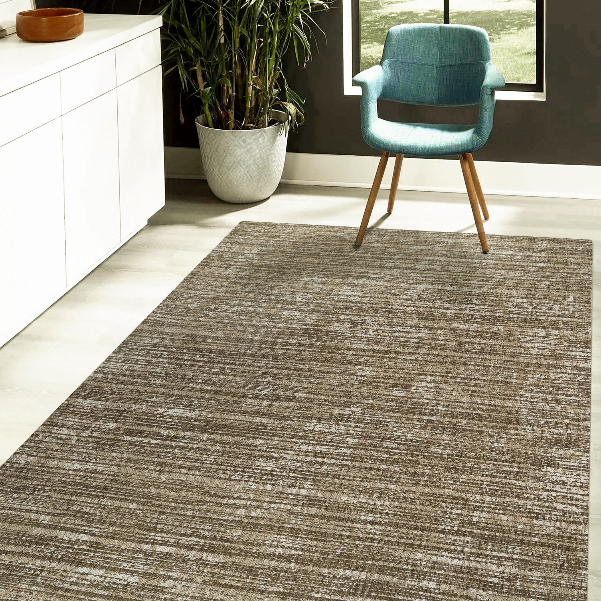 AMER MRY100810 Maryland 8 x 10 (ft) Loomed Polypropylene Brown Rectangular Indoor/Outdoor Stripe Mid-Century Modern Area rug