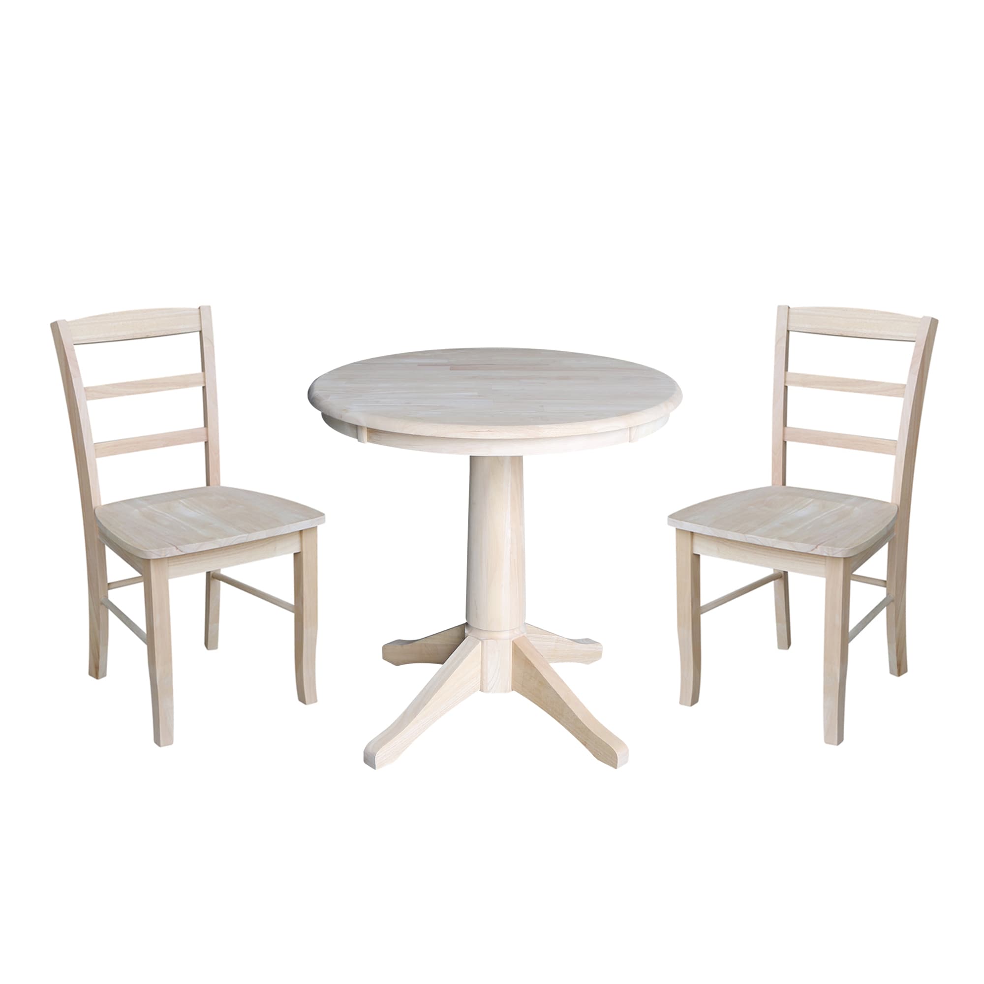 International Concepts K-30RT-27B-C2-2 Unfinished Casual Dining Room Set with Round Table ( Seats 2 )