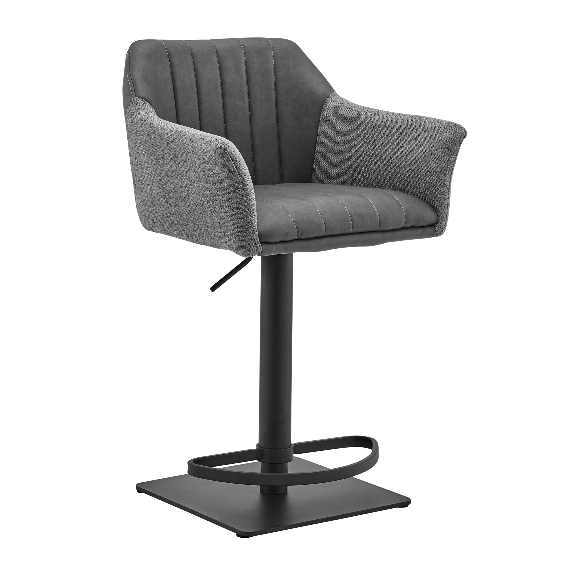 Armen Living LCERBAGRBL Mineral 22.0-in H Adjustable Height Short Round seat Upholstered Swivel Metal Bar Stool with Arms